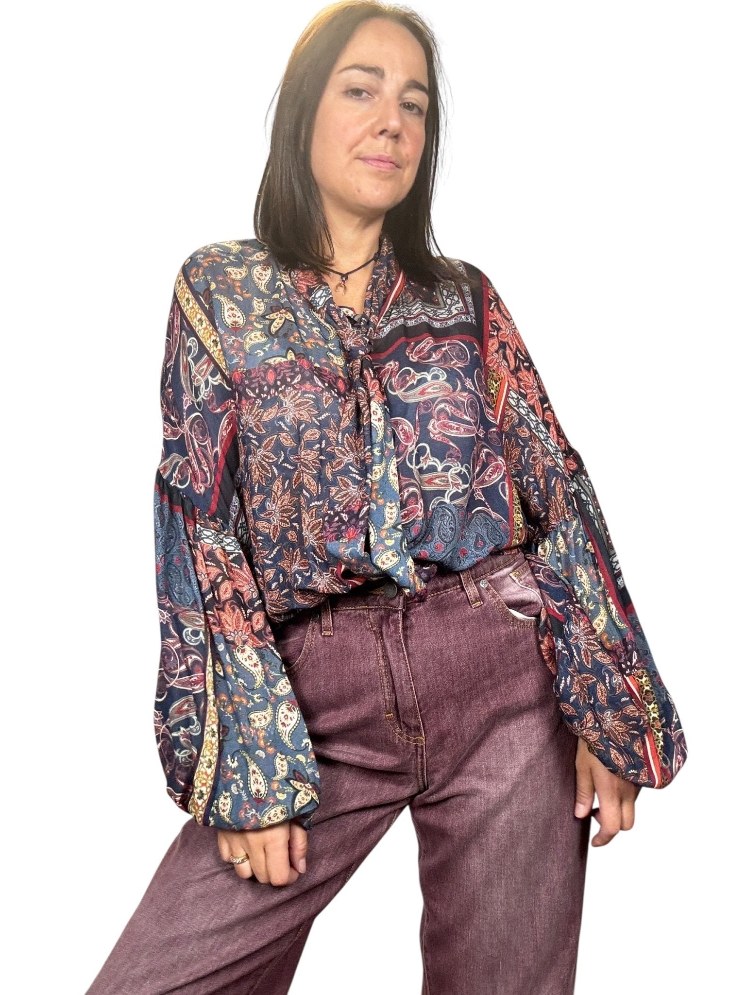 CAMICIA A FANTASIA CON CRAVATTA SUSY MIX - XE BLU ABBIGLIAMENTO