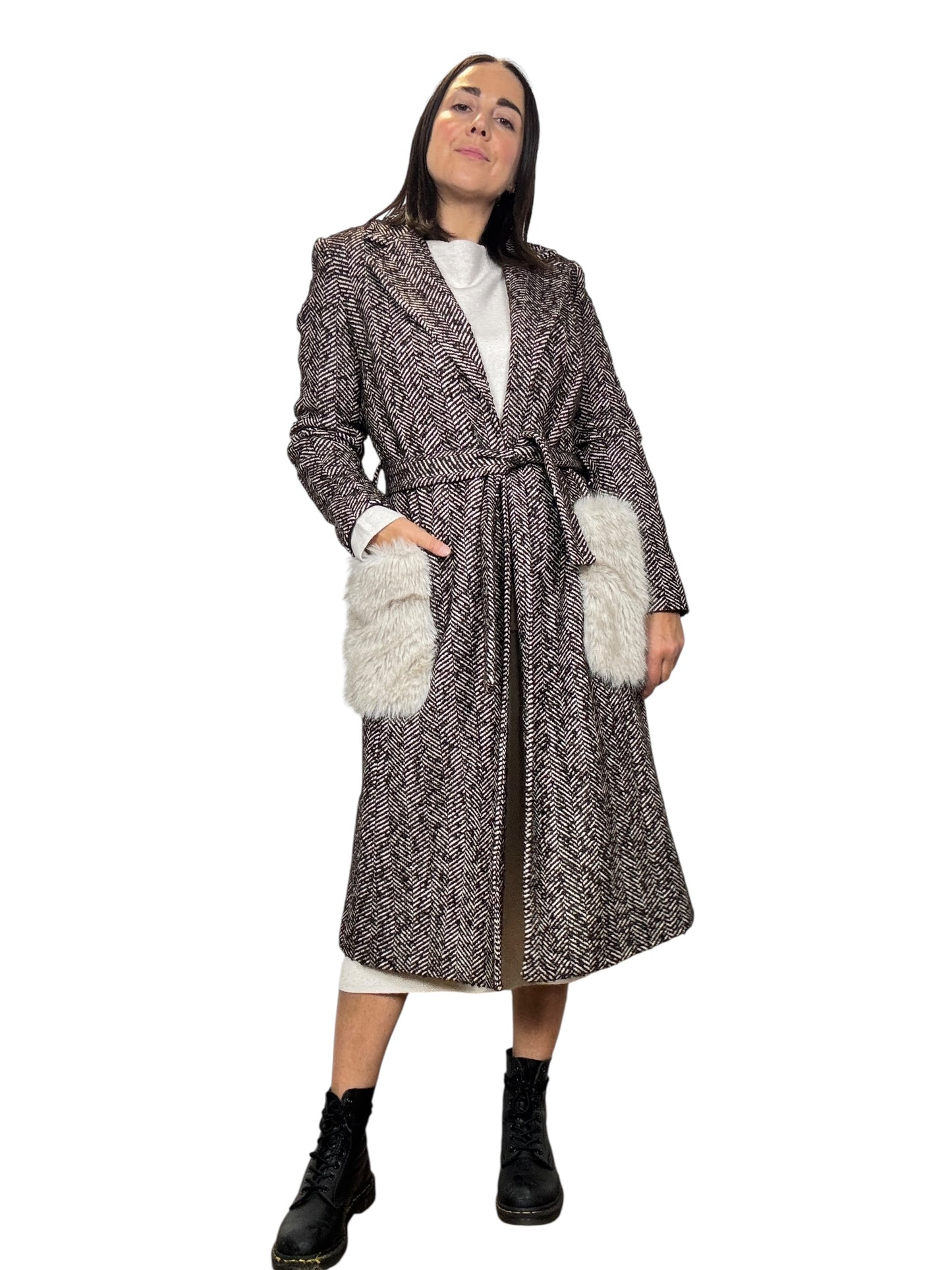 CAPPOTTO SPINATO CON TASCHE ON ECO-PELLICCIA SUSY MIX