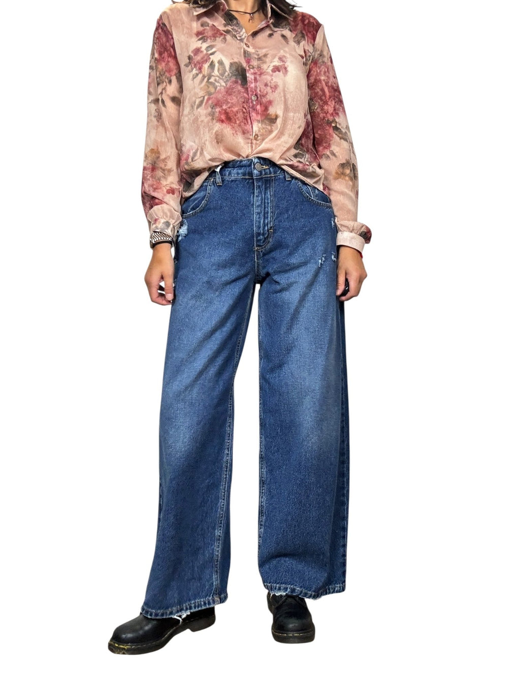 JEANS A PALAZZO CON ROTTURE SUSY MIX - XE BLU ABBIGLIAMENTO