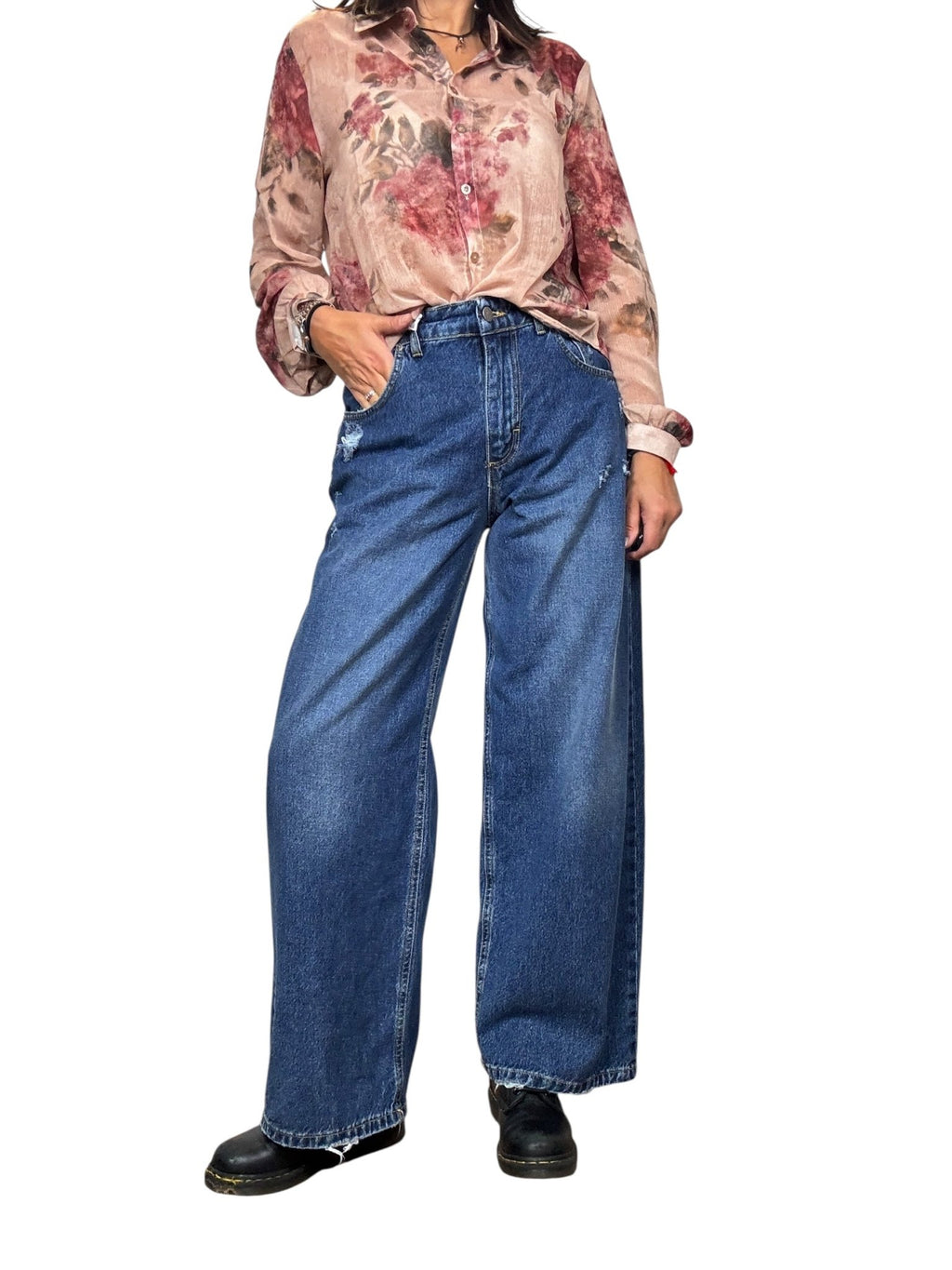 JEANS A PALAZZO CON ROTTURE SUSY MIX - XE BLU ABBIGLIAMENTO