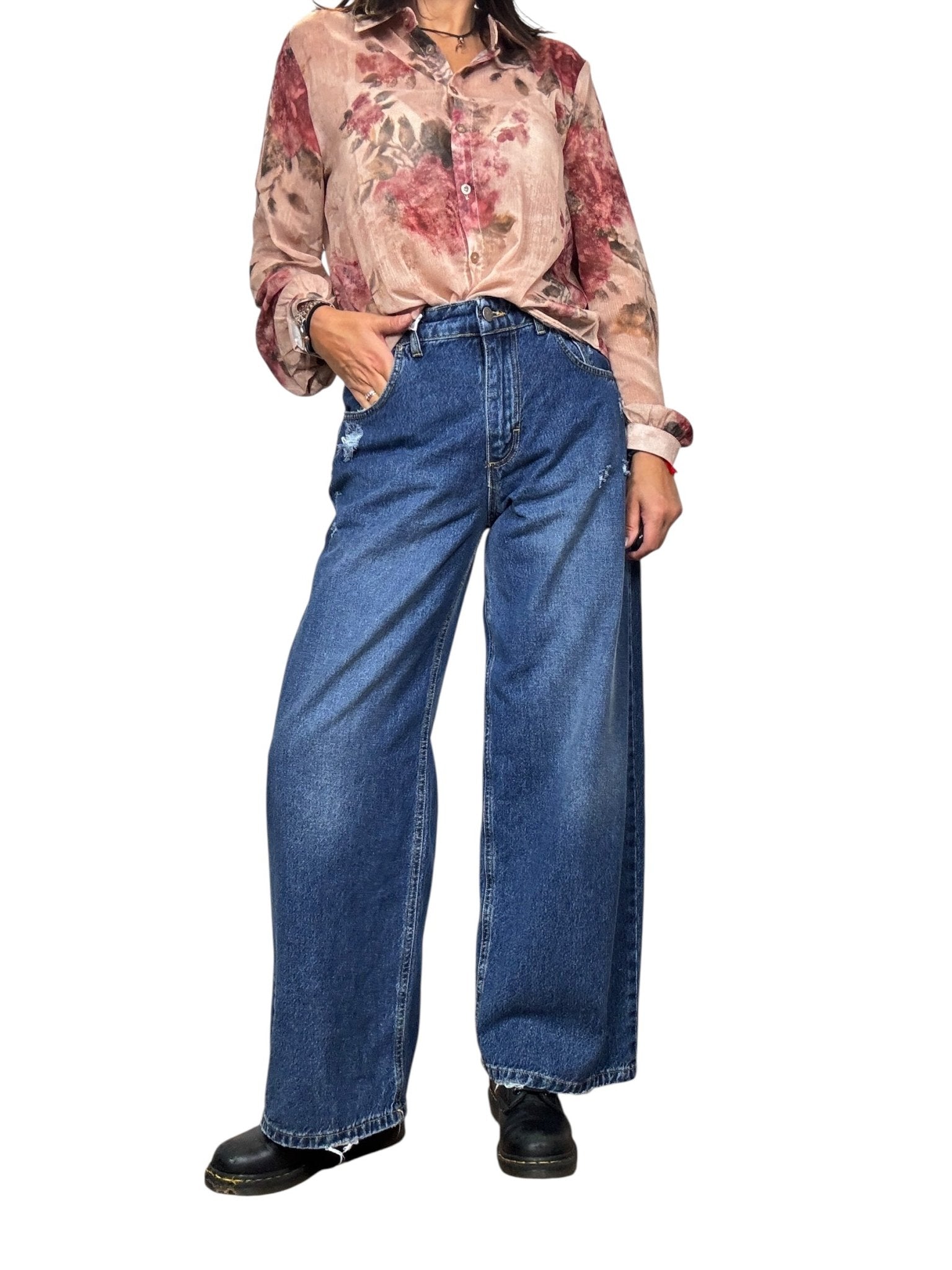 JEANS A PALAZZO CON ROTTURE SUSY MIX - XE BLU ABBIGLIAMENTO
