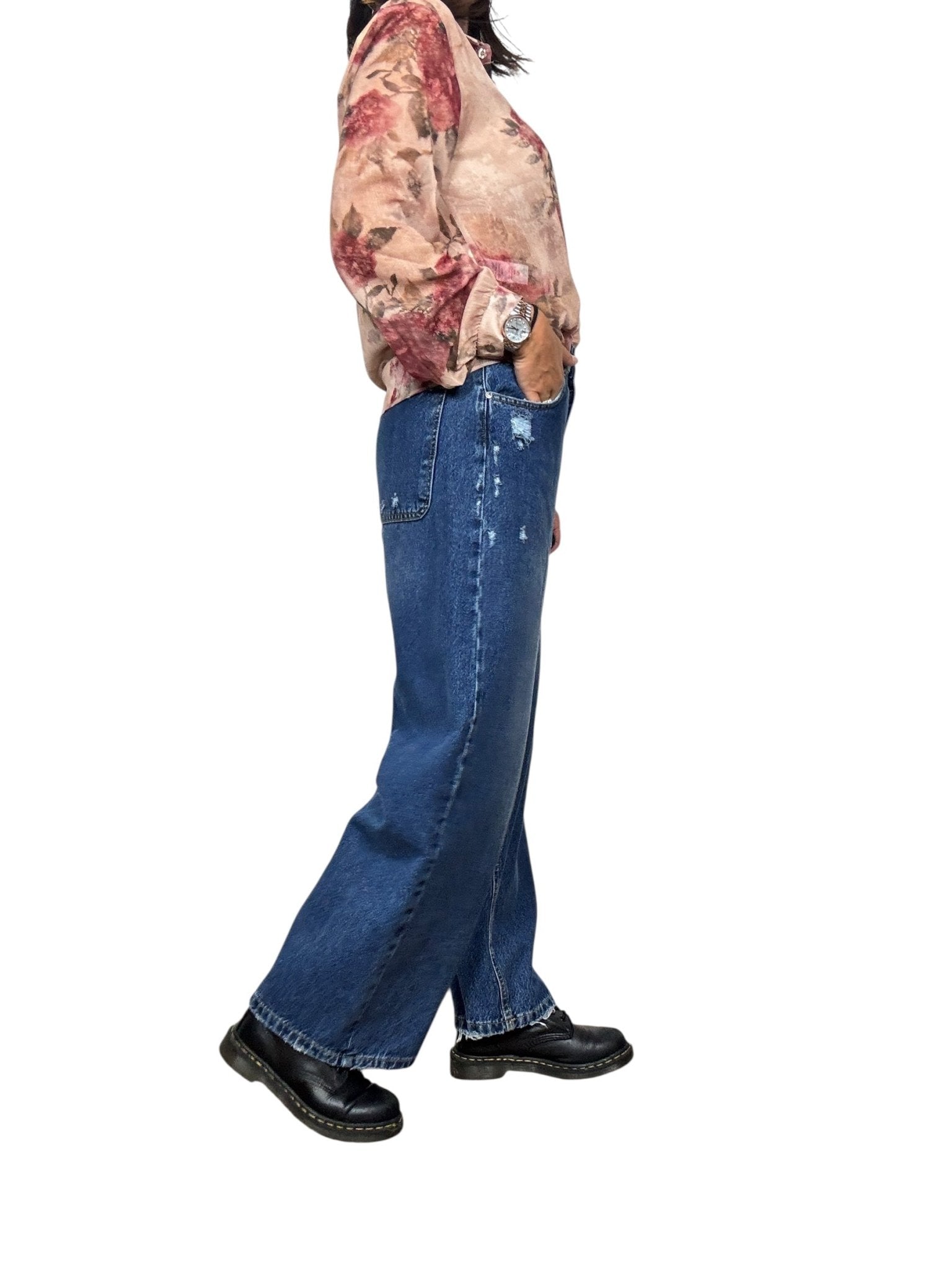 JEANS A PALAZZO CON ROTTURE SUSY MIX - XE BLU ABBIGLIAMENTO