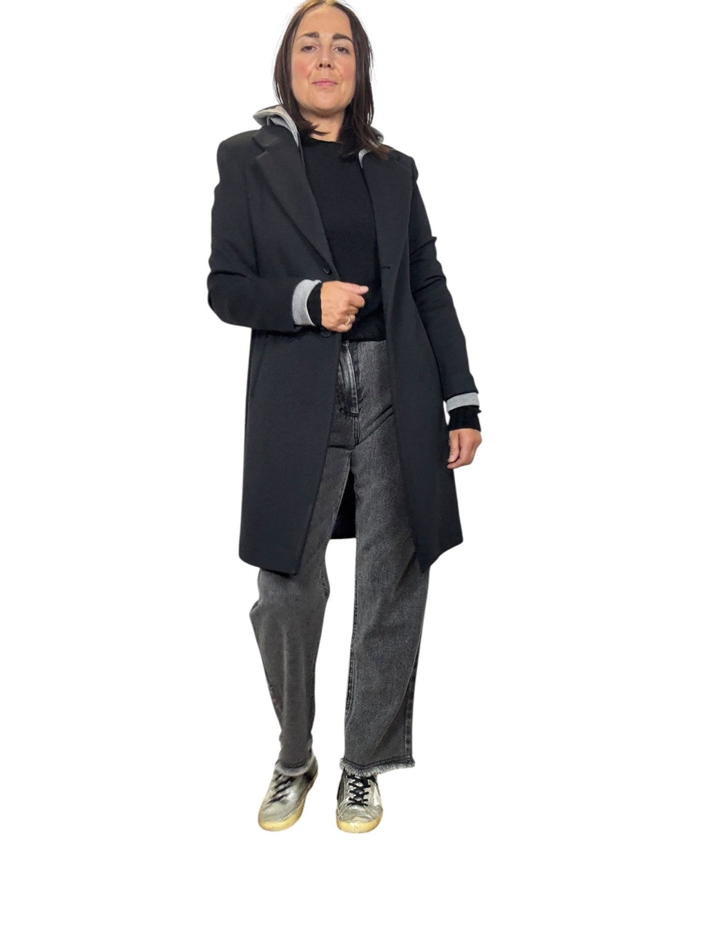 CAPPOTTINO CON CAPPUCCIO STACCABILE SUSY MIX - XE BLU ABBIGLIAMENTO