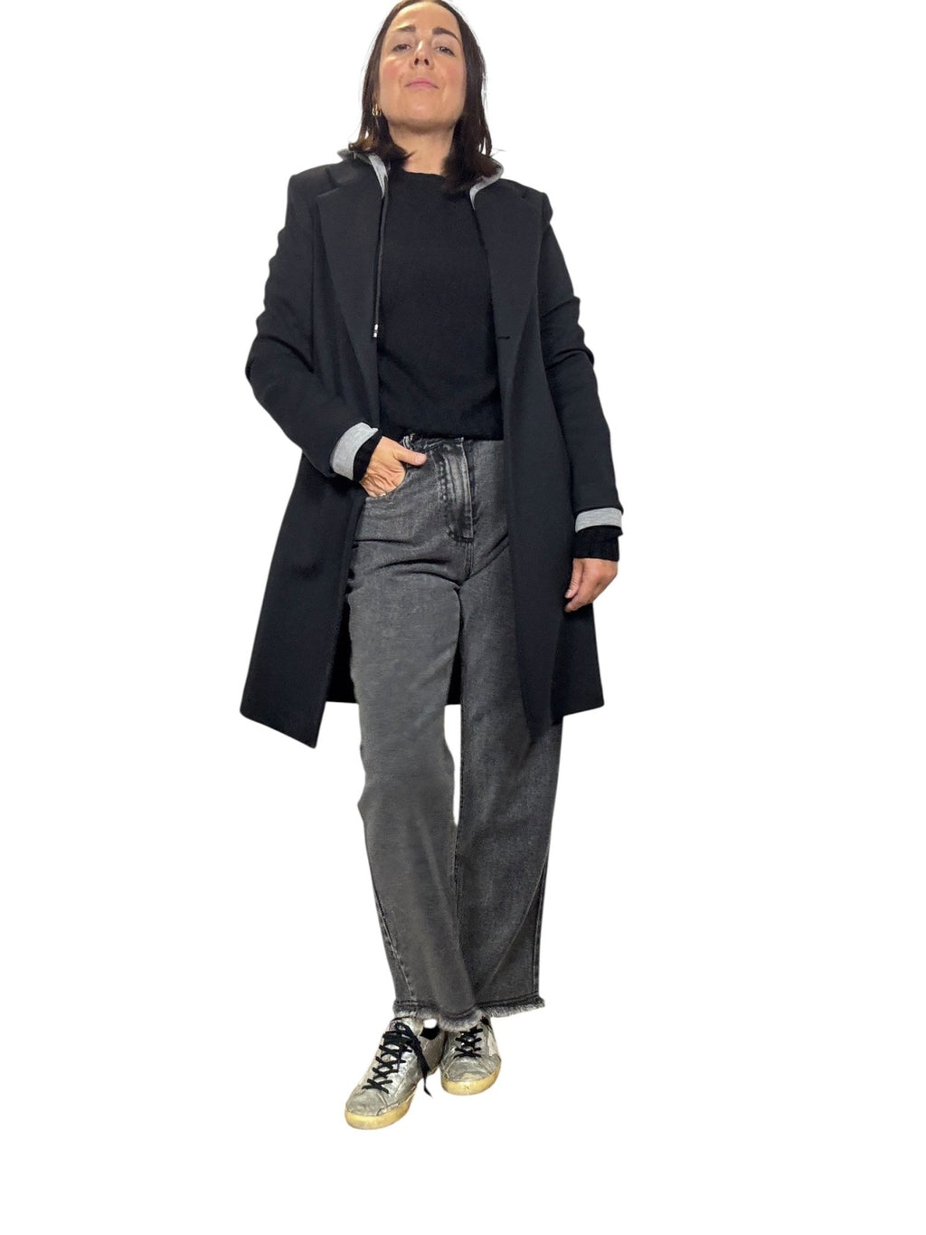 CAPPOTTINO CON CAPPUCCIO STACCABILE SUSY MIX - XE BLU ABBIGLIAMENTO