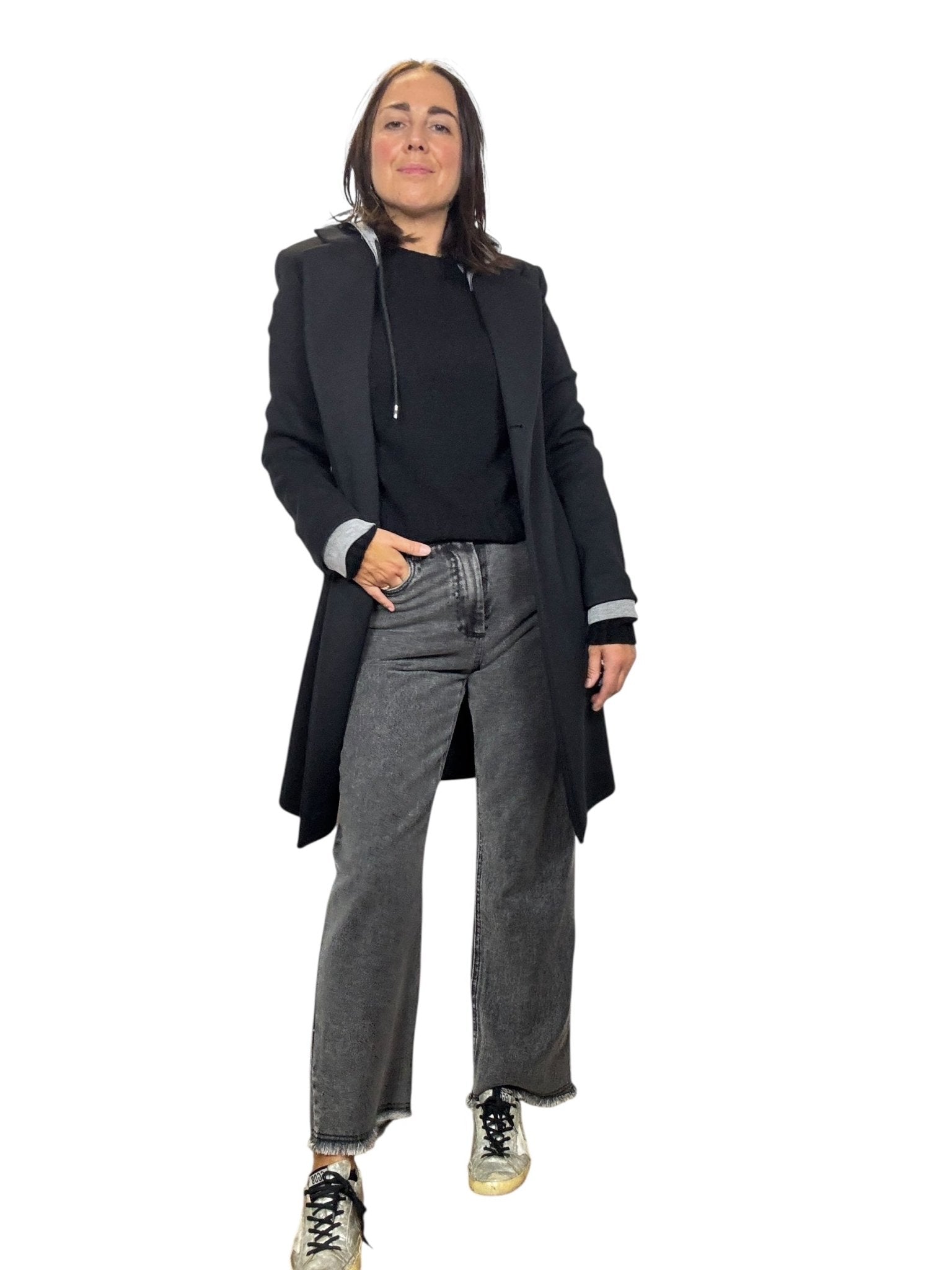 CAPPOTTINO CON CAPPUCCIO STACCABILE SUSY MIX - XE BLU ABBIGLIAMENTO