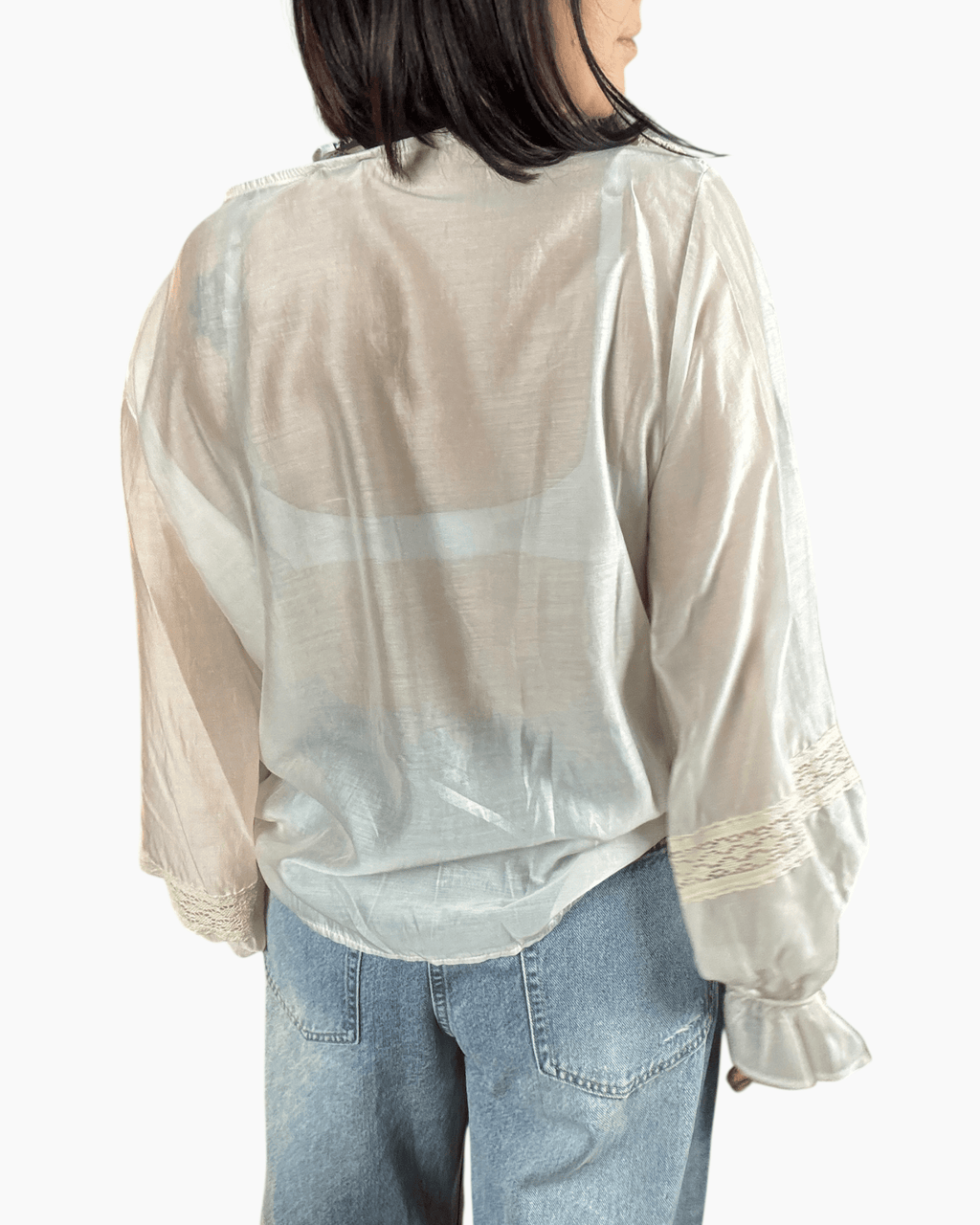 CAMICIA CON VOLANT ED INSERTO PASSAMANERIA SUSY MIX - XE BLU ABBIGLIAMENTO