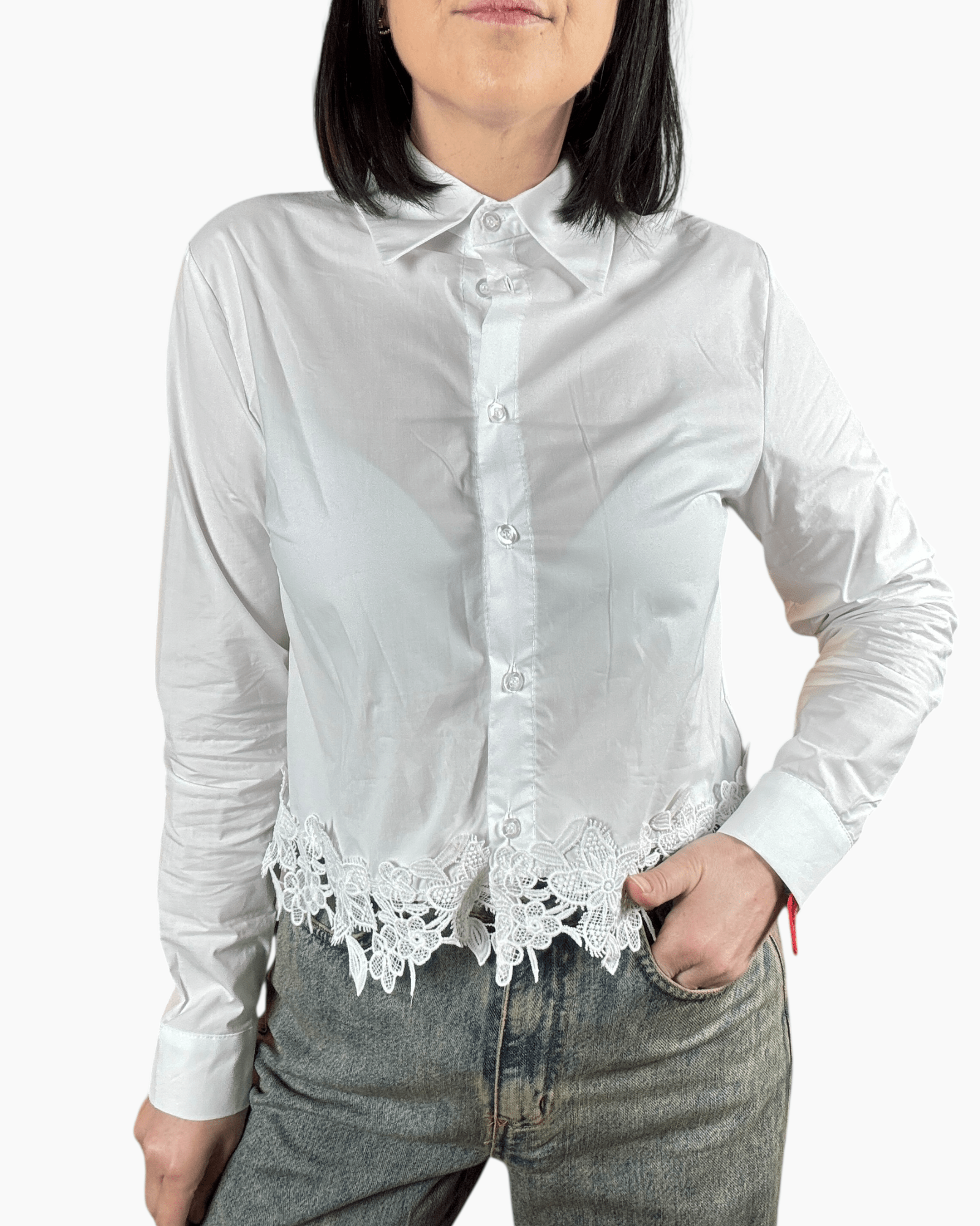 CAMICIA CON INSERTO PIZZO MACRAME' SUSY MIX - XE BLU ABBIGLIAMENTO