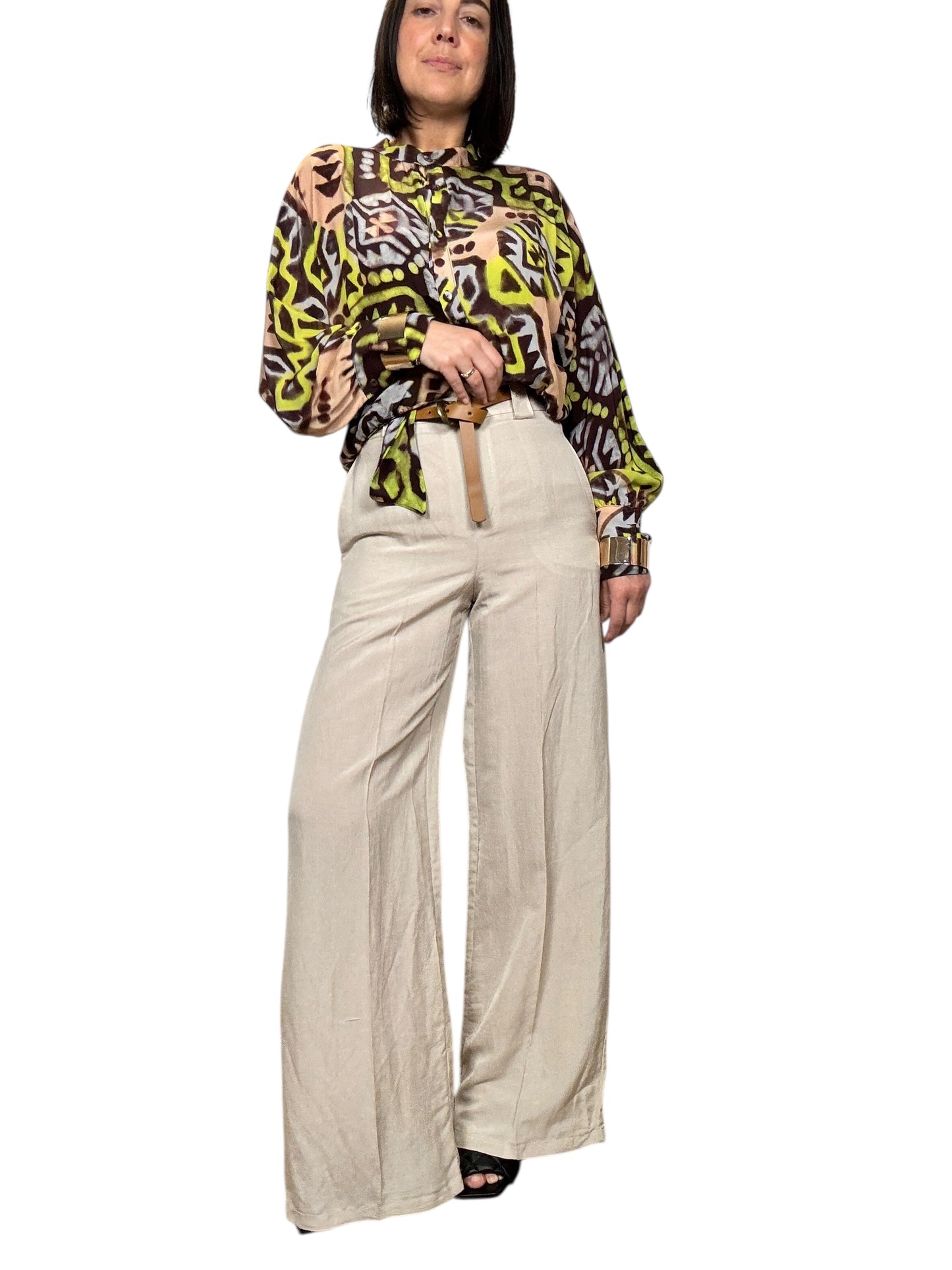 PANTALONE A PALAZZO MISTO LINO TENSIONE IN