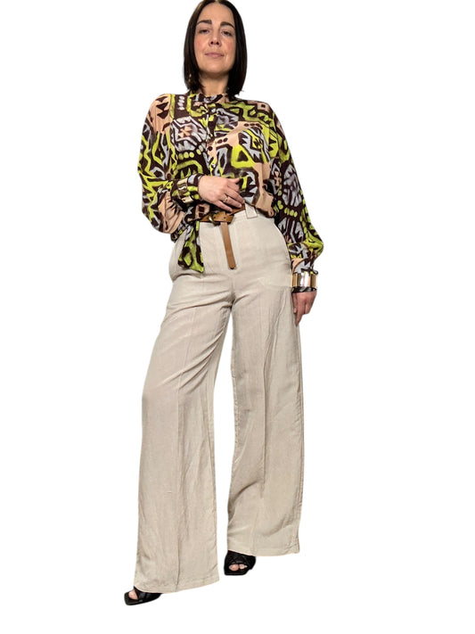 PANTALONE A PALAZZO MISTO LINO TENSIONE IN