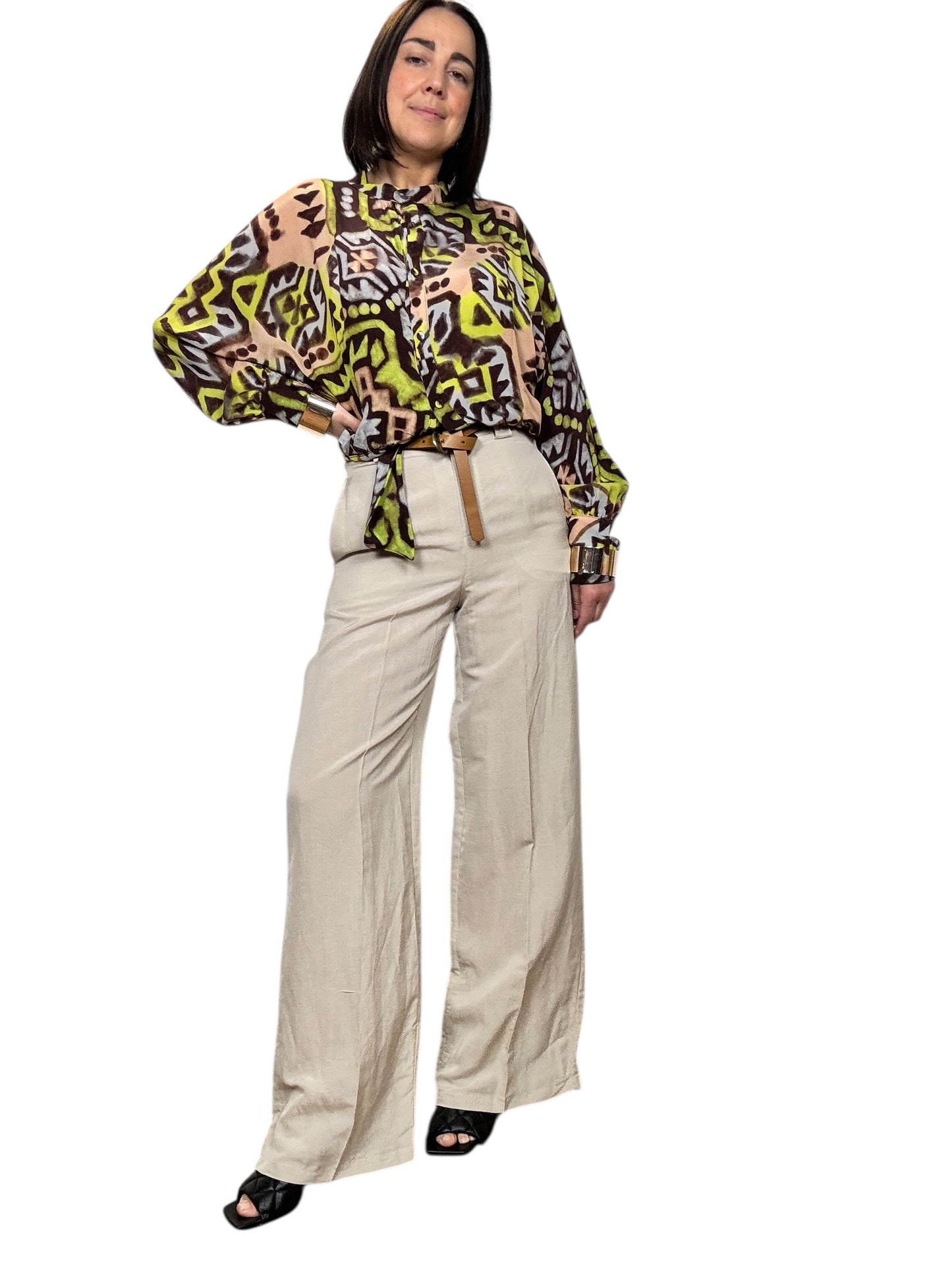 PANTALONE A PALAZZO MISTO LINO TENSIONE IN