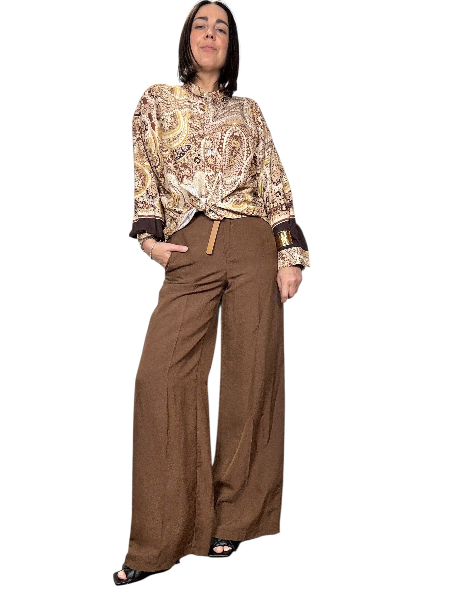 PANTALONE A PALAZZO MISTO LINO TENSIONE IN