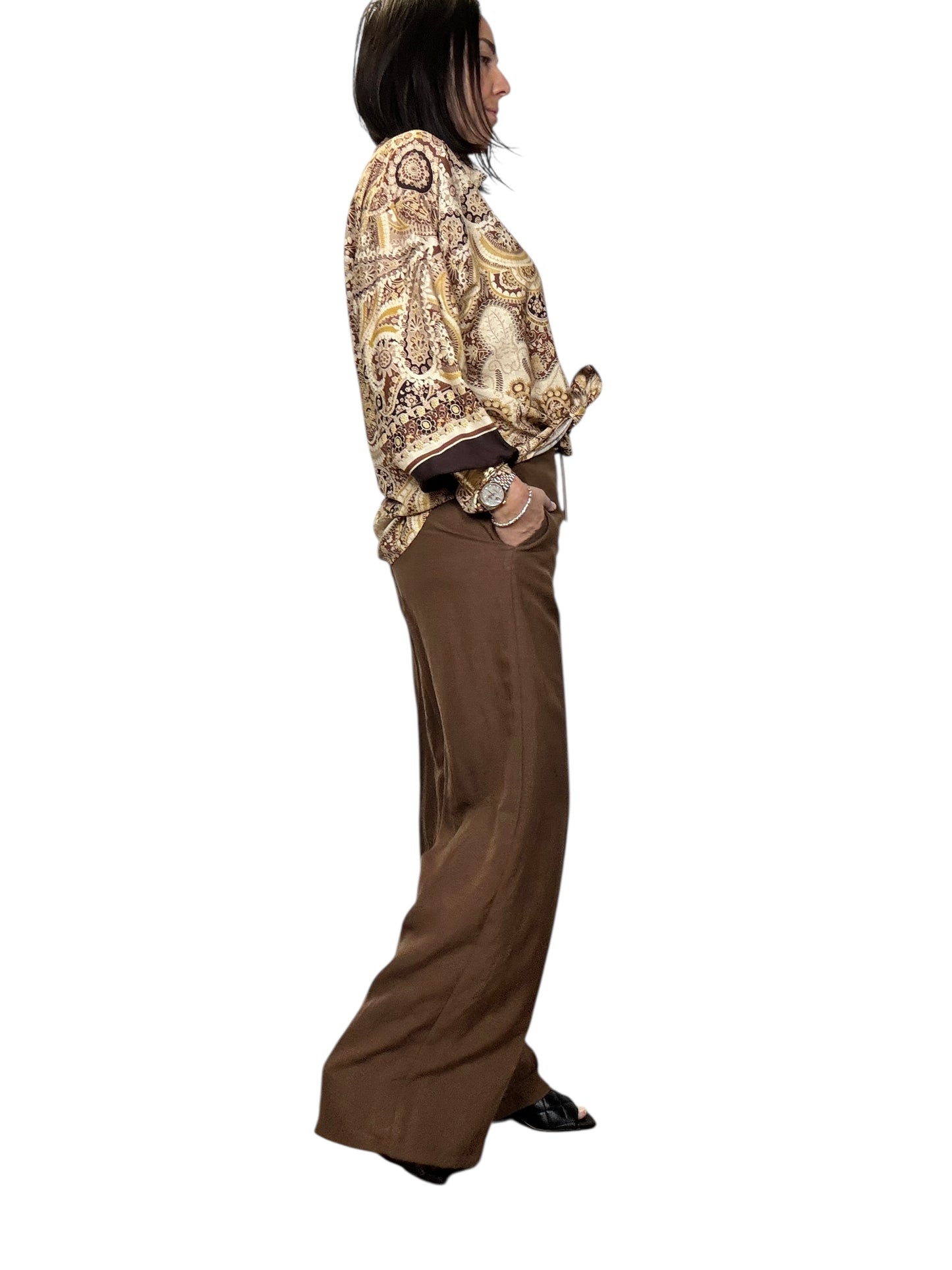 PANTALONE A PALAZZO MISTO LINO TENSIONE IN