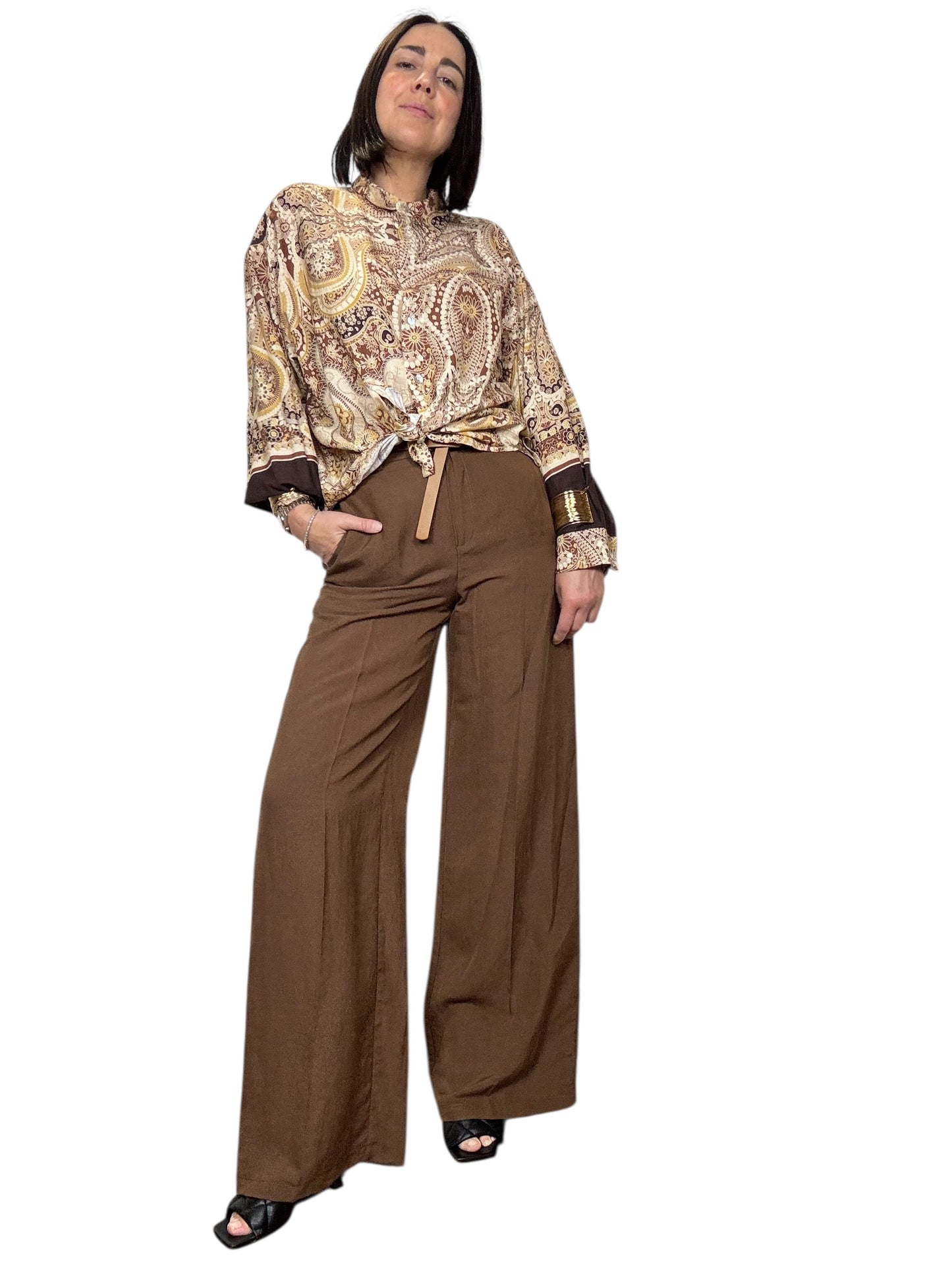 PANTALONE A PALAZZO MISTO LINO TENSIONE IN