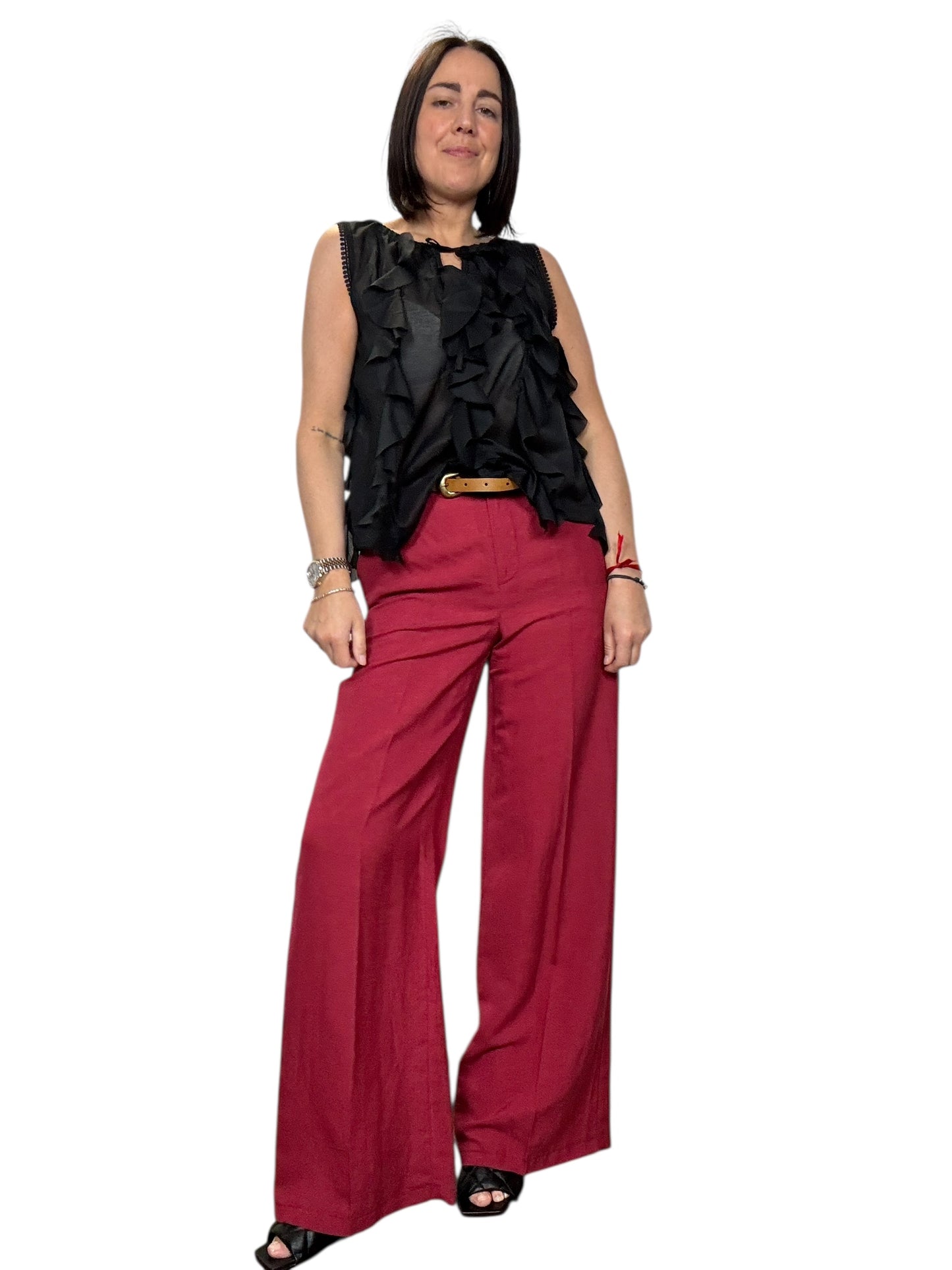 PANTALONE A PALAZZO MISTO LINO TENSIONE IN
