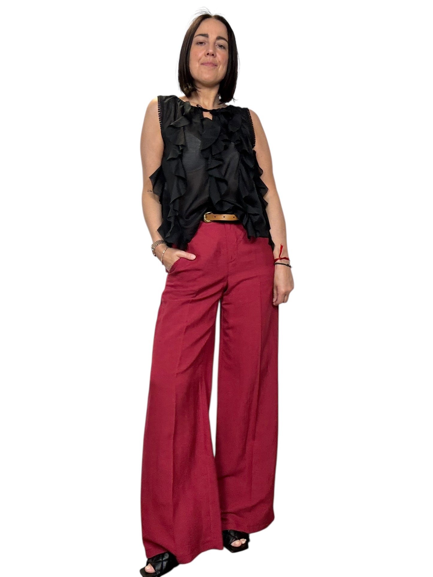 PANTALONE A PALAZZO MISTO LINO TENSIONE IN