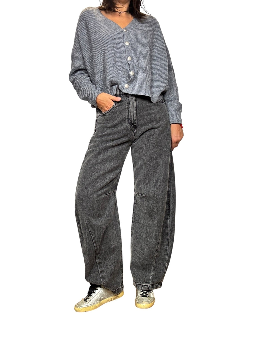 JEANS CARROT CON CUCITURE IN RILIEVO TENSIONE IN - XE BLU ABBIGLIAMENTO