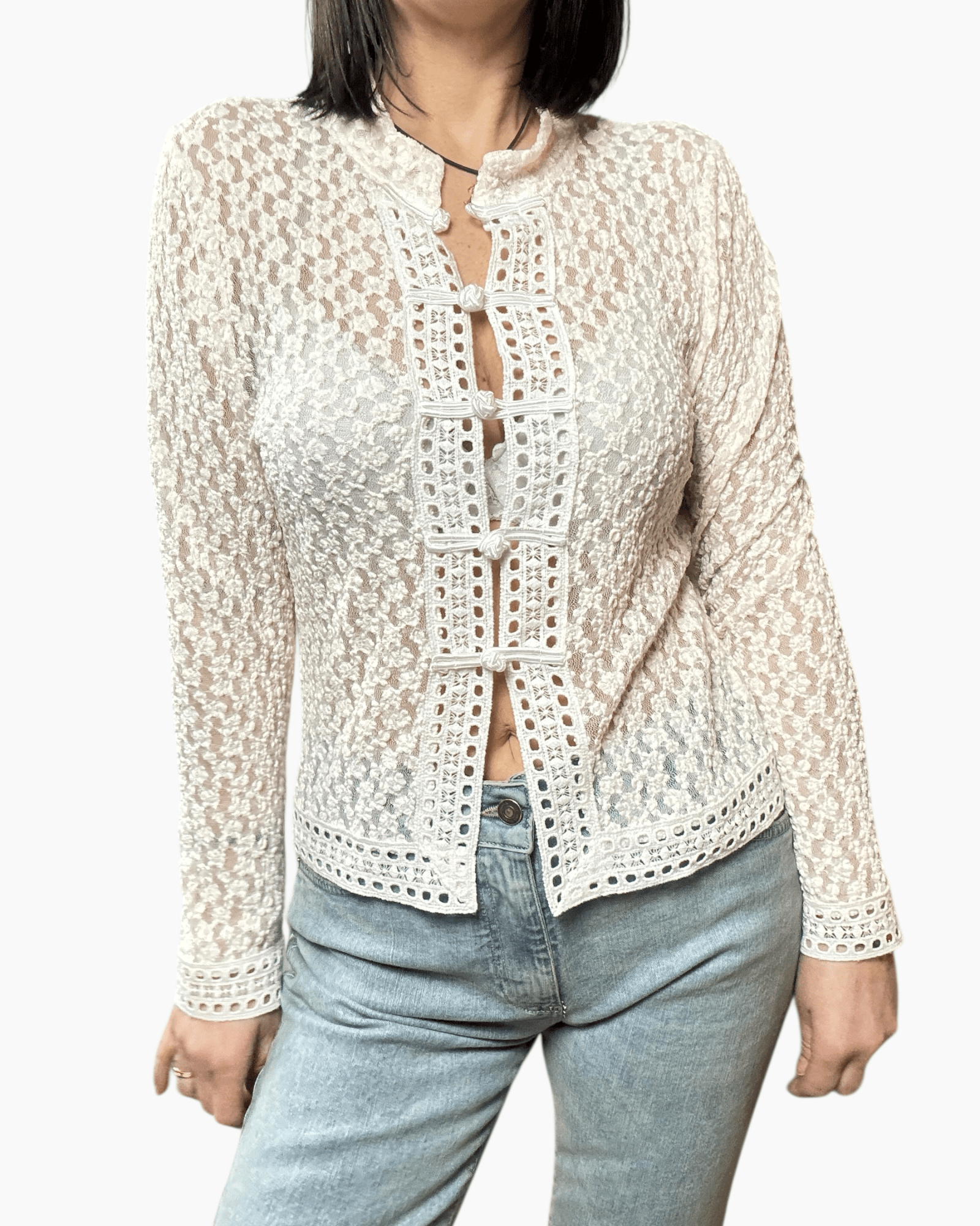 CAMICIA IN PIZZO CON ALAMARI SUSY MIX - XE BLU ABBIGLIAMENTO