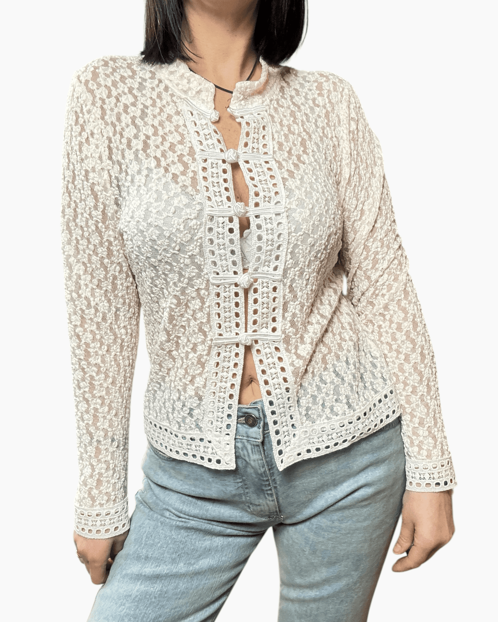 CAMICIA IN PIZZO CON ALAMARI SUSY MIX - XE BLU ABBIGLIAMENTO