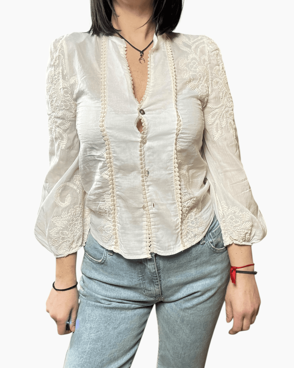 CAMICIA MISTO SETA CON RICAMI TENSIONE IN - XE BLU ABBIGLIAMENTO