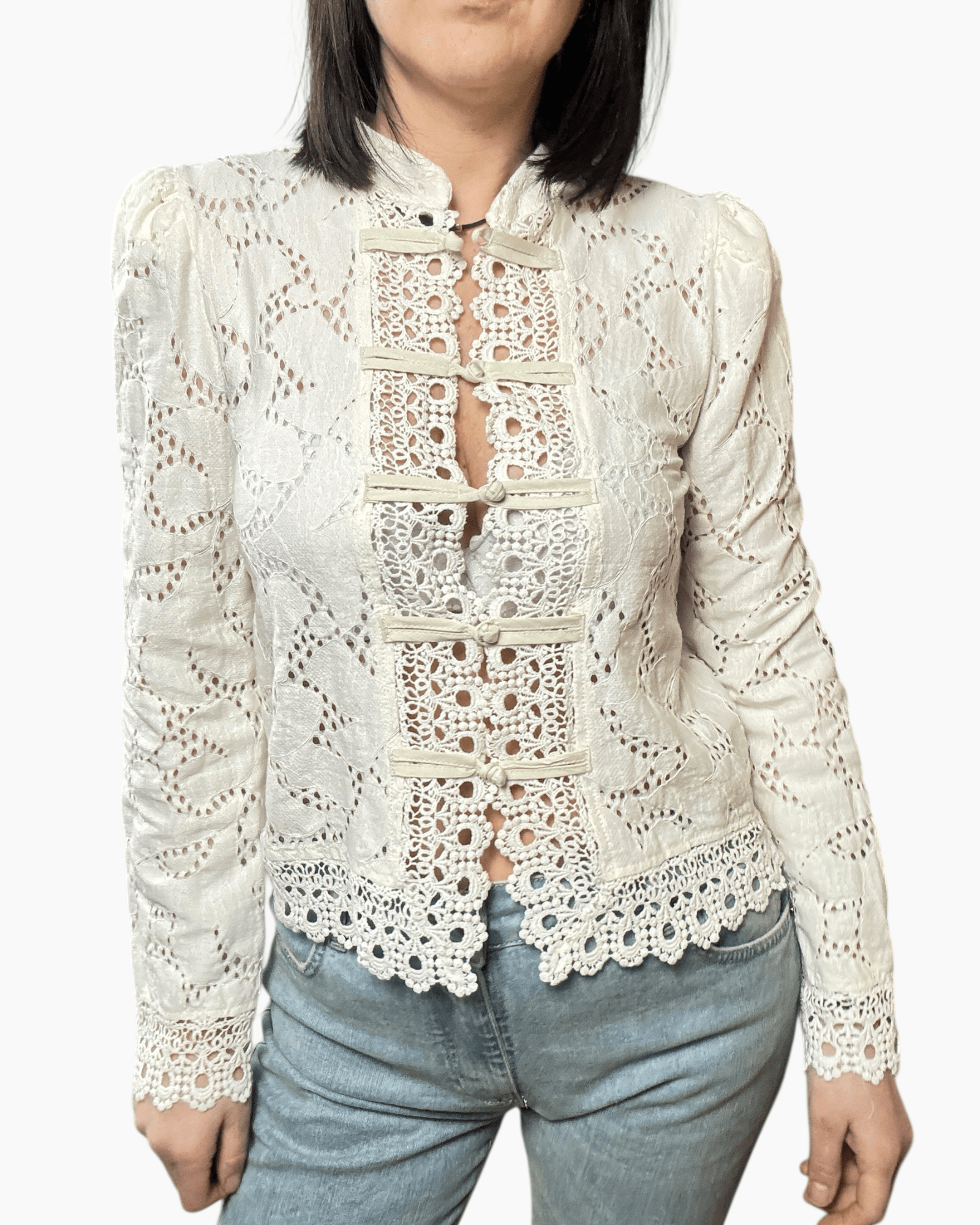 CAMICIA IN PIZZO CON ALAMARI TENSIONE IN - XE BLU ABBIGLIAMENTO