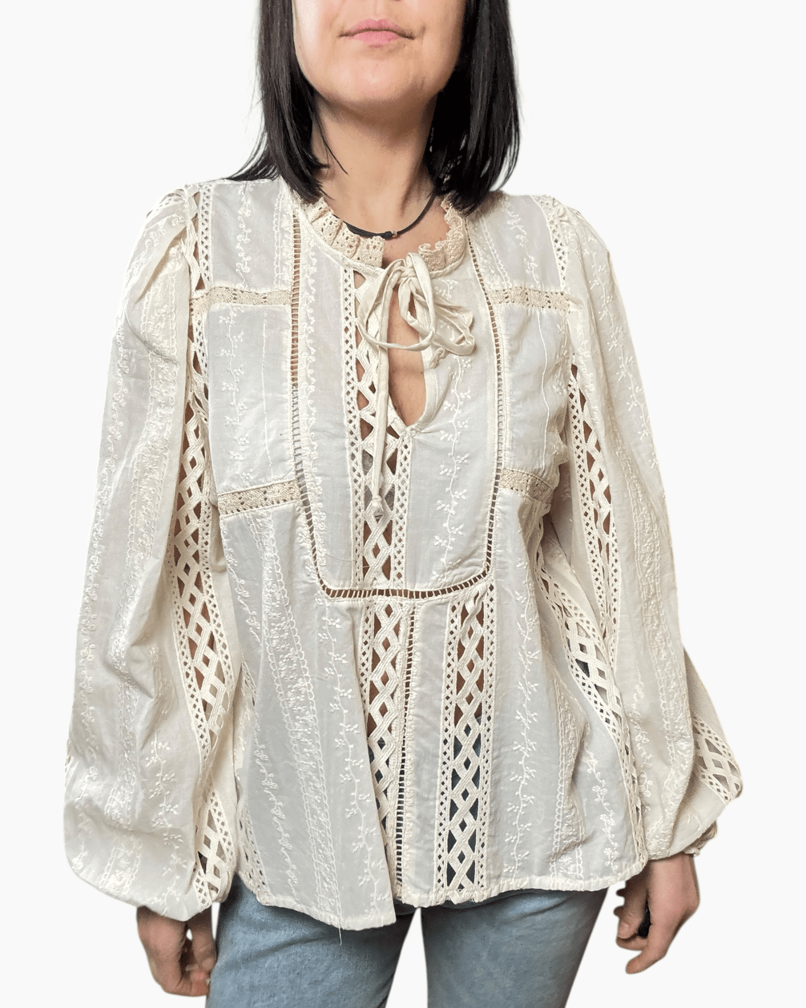 CAMICIA INSERTI IN PIZZO DIXIE - XE BLU ABBIGLIAMENTO