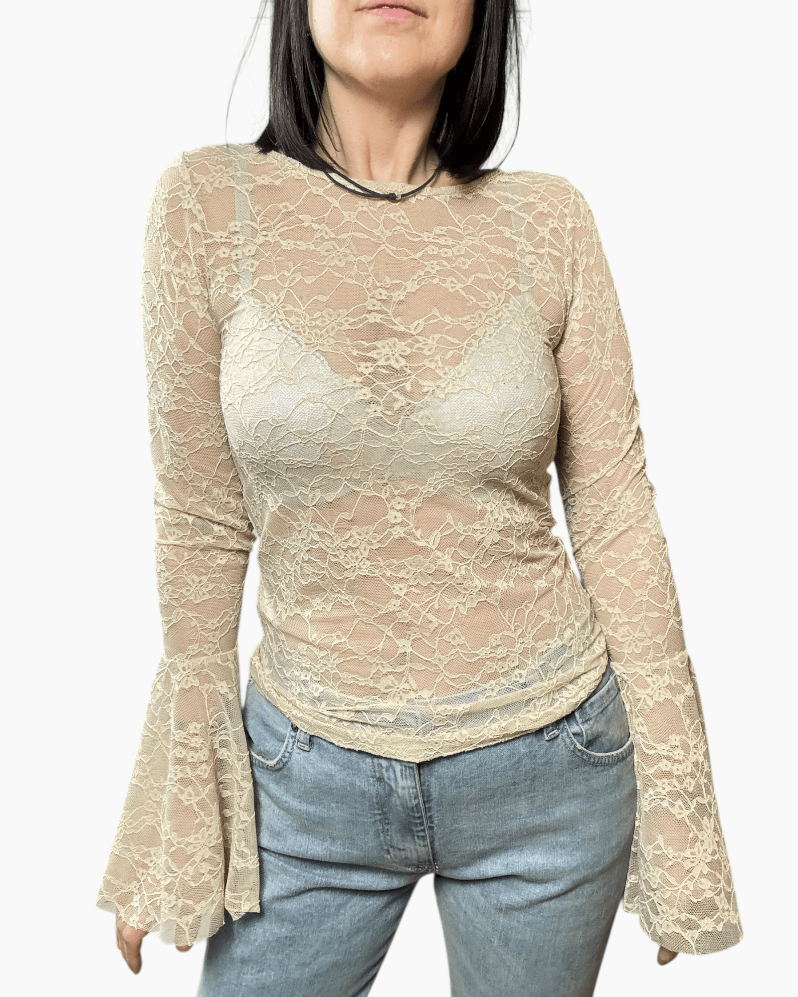 MAGLIETTA IN PIZZO CON MANICA A TULIPANO VICOLO - XE BLU ABBIGLIAMENTO