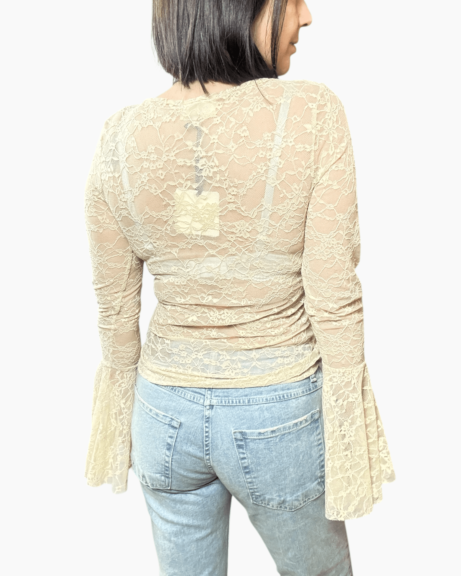 MAGLIETTA IN PIZZO CON MANICA A TULIPANO VICOLO - XE BLU ABBIGLIAMENTO