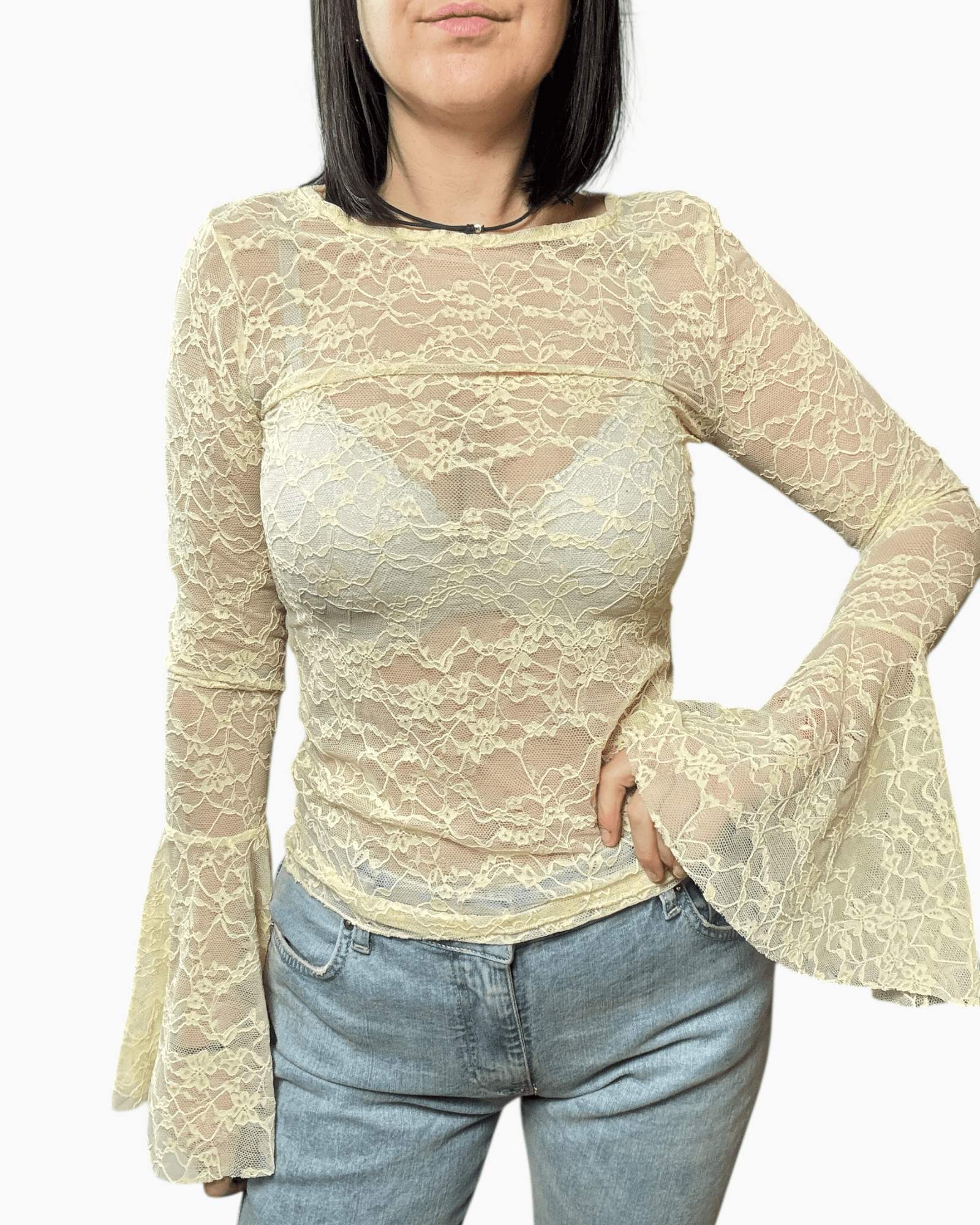 MAGLIETTA IN PIZZO CON MANICA A TULIPANO VICOLO - XE BLU ABBIGLIAMENTO