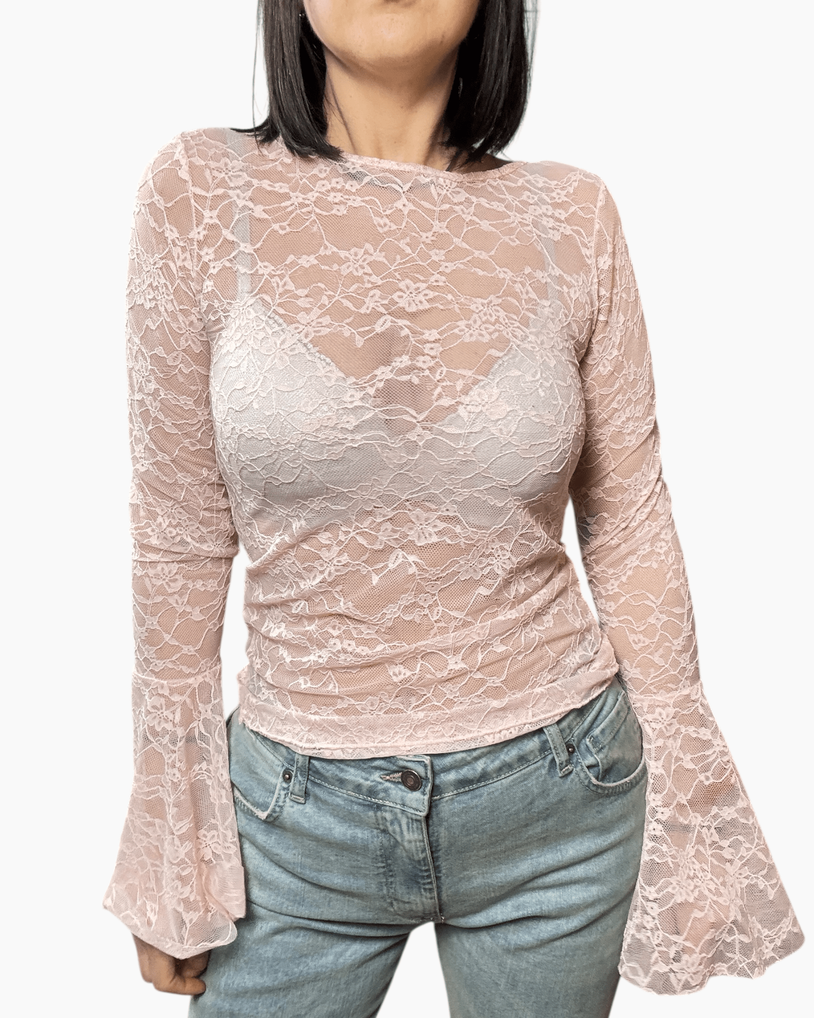 MAGLIETTA IN PIZZO CON MANICA A TULIPANO VICOLO - XE BLU ABBIGLIAMENTO