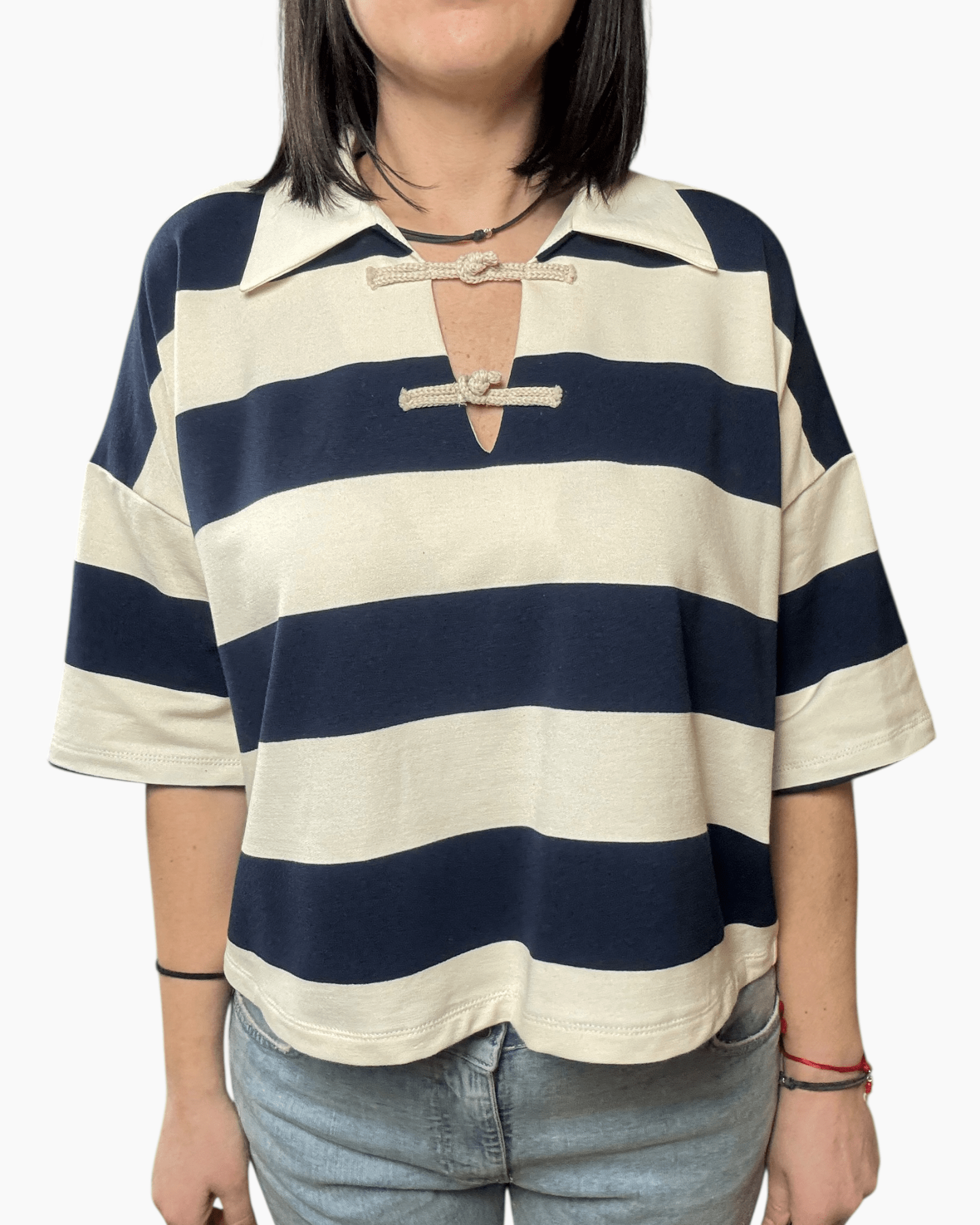 MAGLIETTA A RIGHE CON ALAMARI VICOLO - XE BLU ABBIGLIAMENTO