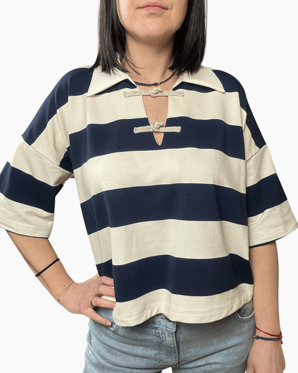 MAGLIETTA A RIGHE CON ALAMARI VICOLO - XE BLU ABBIGLIAMENTO