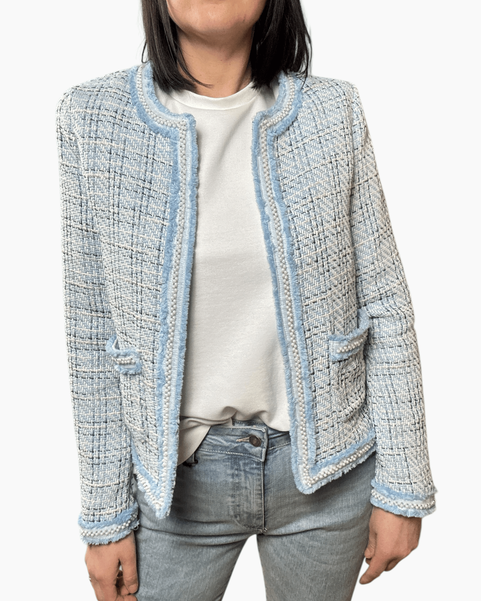 GIACCA CHANEL IN TWEED LISCIA VICOLO - XE BLU ABBIGLIAMENTO