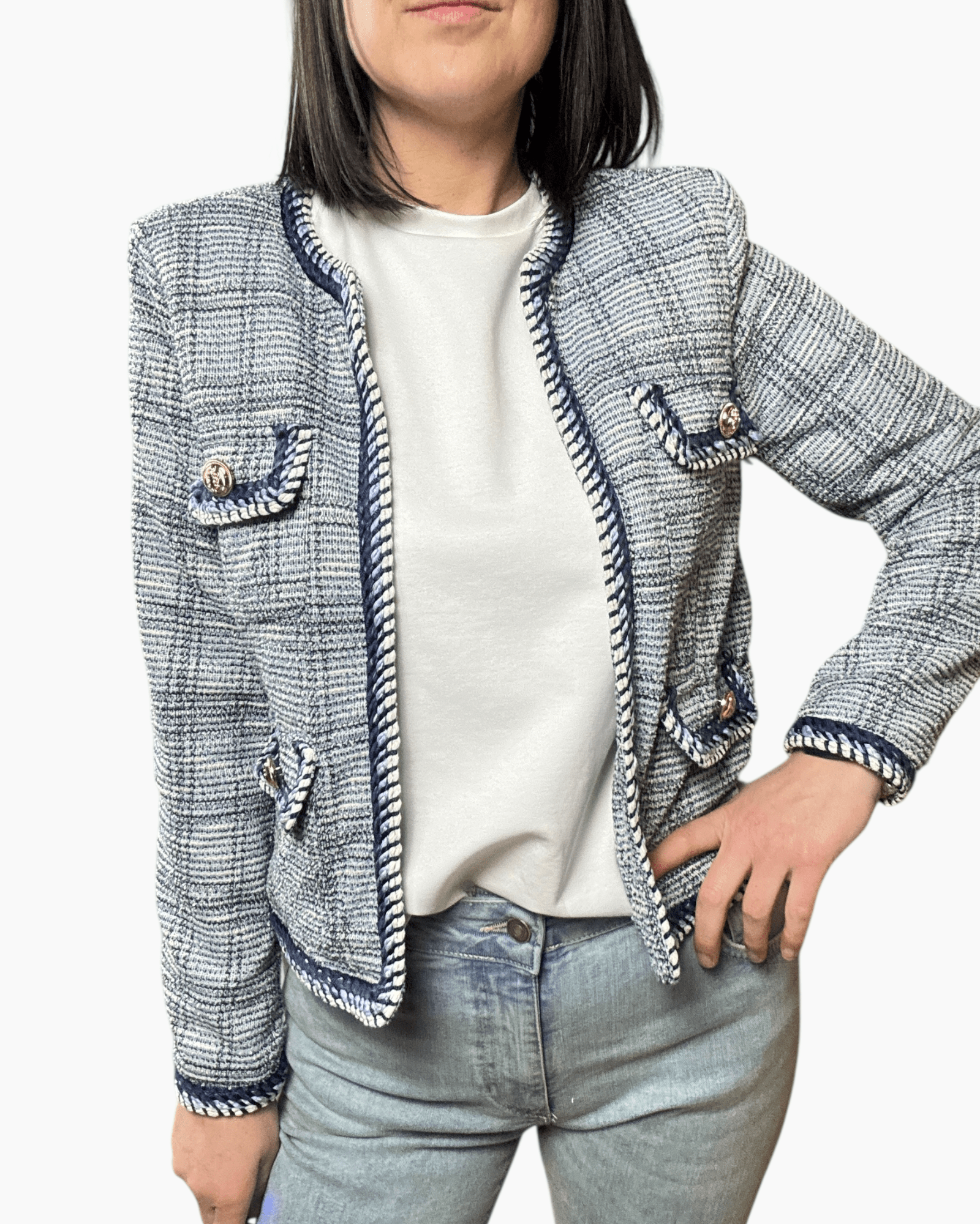 GIACCA CHANEL IN TWEED VICOLO - XE BLU ABBIGLIAMENTO