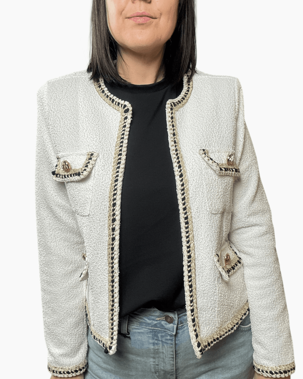 GIACCA CHANEL IN TWEED VICOLO - XE BLU ABBIGLIAMENTO