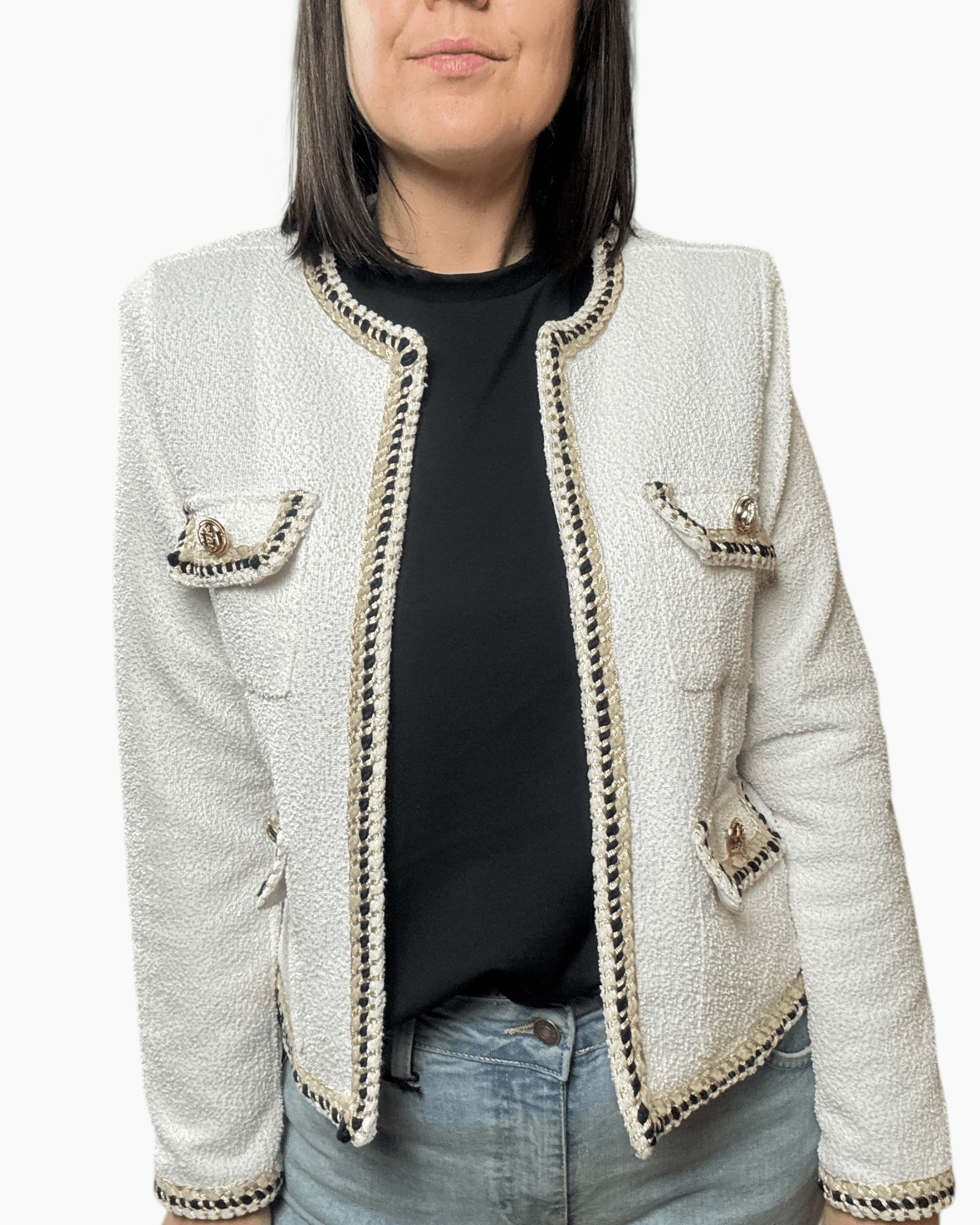 GIACCA CHANEL IN TWEED VICOLO - XE BLU ABBIGLIAMENTO