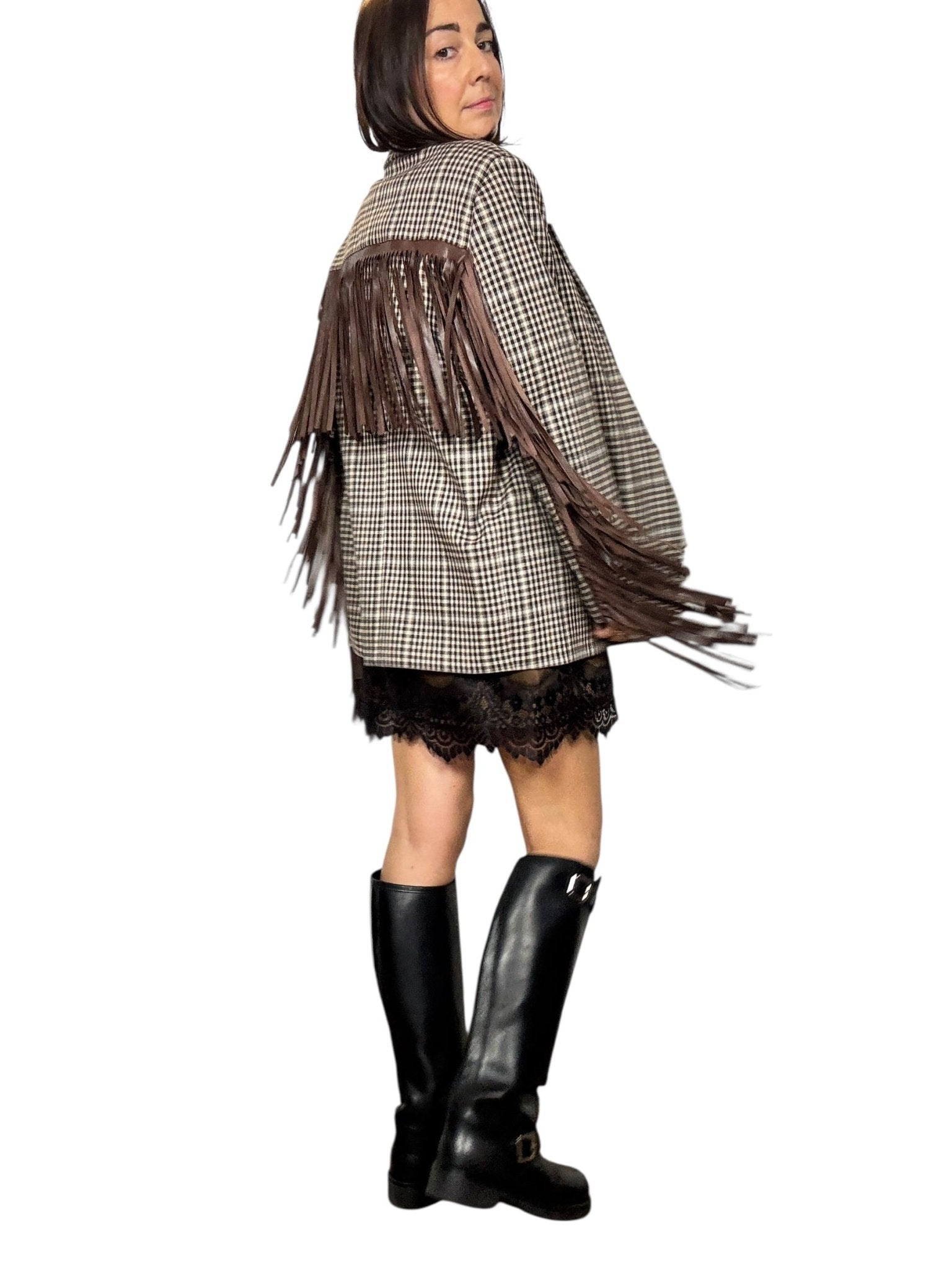 GIACCA CHECK CON FRANGE VICOLO - XE BLU ABBIGLIAMENTO