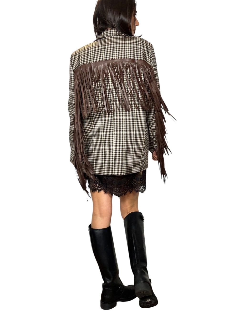 GIACCA CHECK CON FRANGE VICOLO - XE BLU ABBIGLIAMENTO