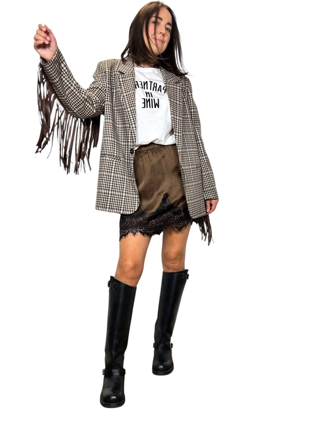 GIACCA CHECK CON FRANGE VICOLO - XE BLU ABBIGLIAMENTO