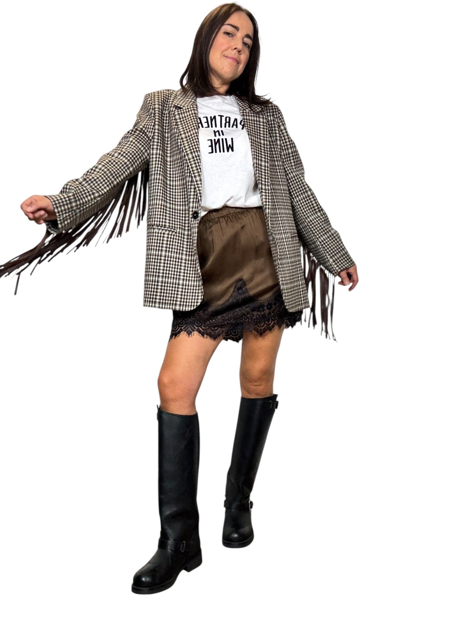 GIACCA CHECK CON FRANGE VICOLO - XE BLU ABBIGLIAMENTO