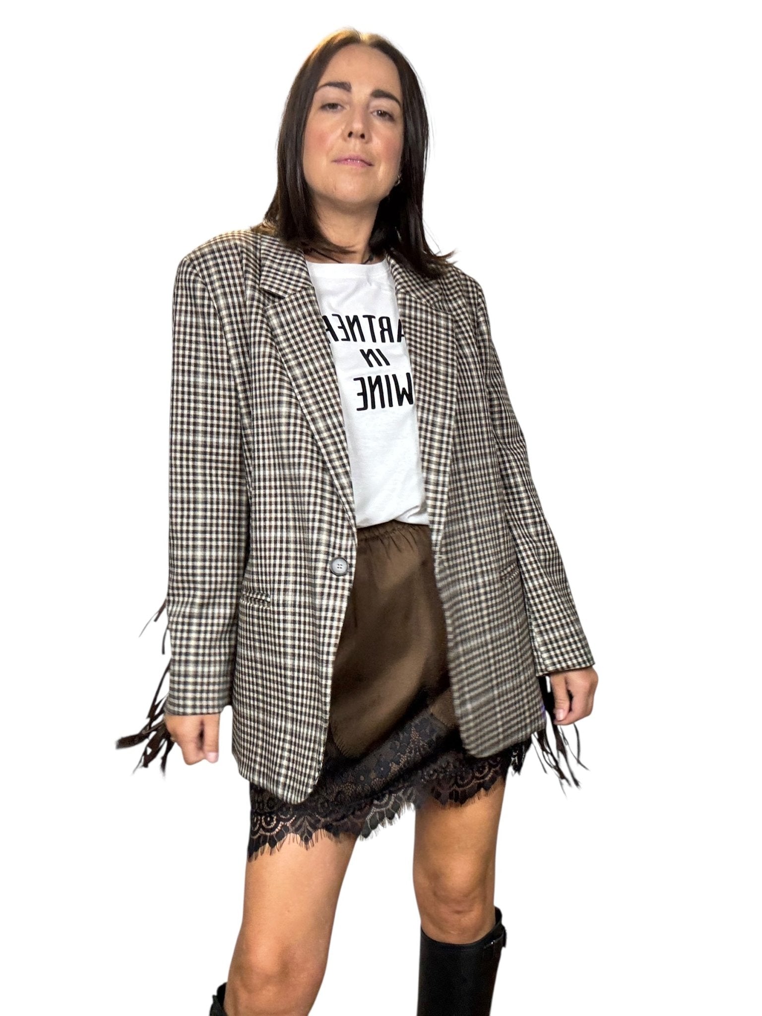 GIACCA CHECK CON FRANGE VICOLO - XE BLU ABBIGLIAMENTO