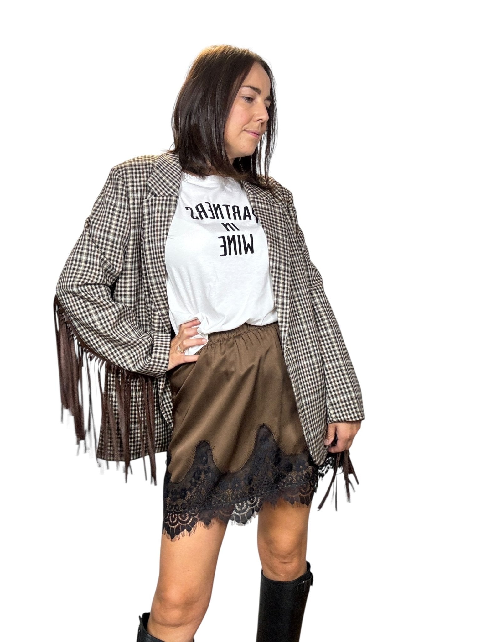 GIACCA CHECK CON FRANGE VICOLO - XE BLU ABBIGLIAMENTO