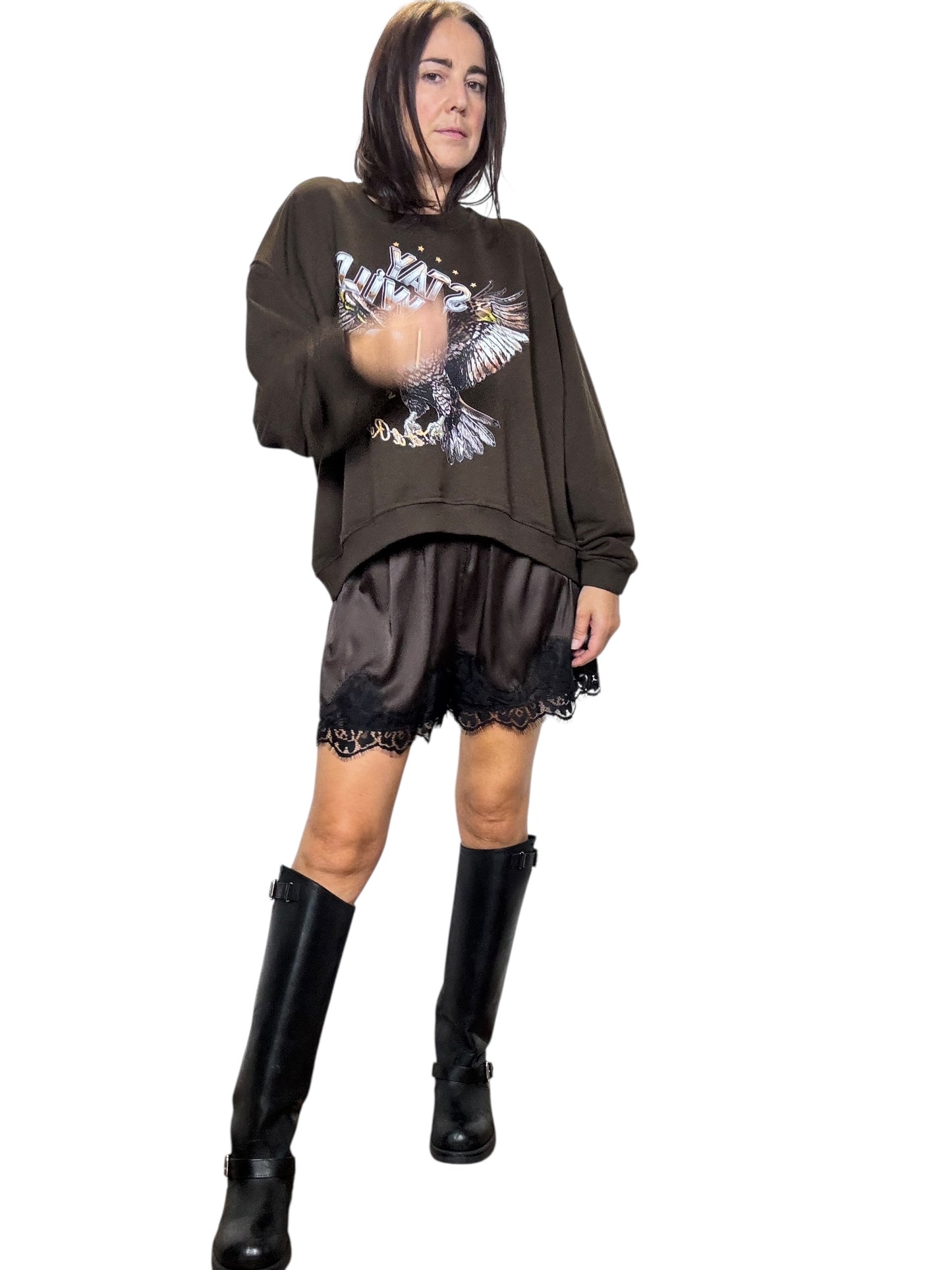 SHORT IN RASO CON INSERTO IN PIZZO VICOLO