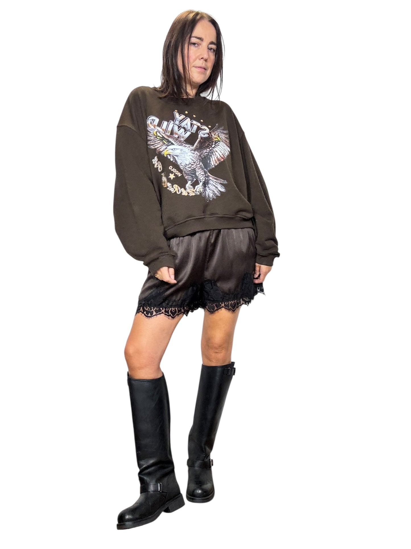 SHORT IN RASO CON INSERTO IN PIZZO VICOLO
