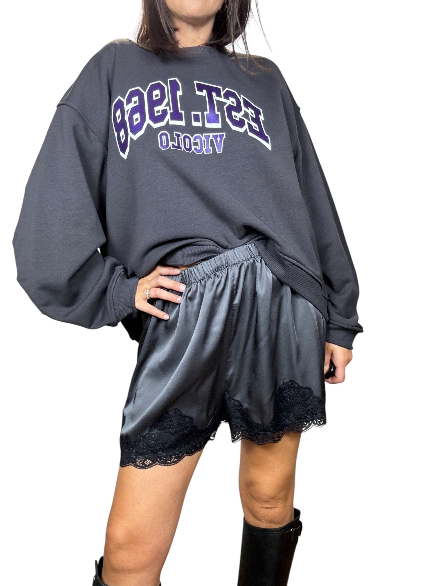 SHORT IN RASO CON INSERTO IN PIZZO VICOLO - XE BLU ABBIGLIAMENTO