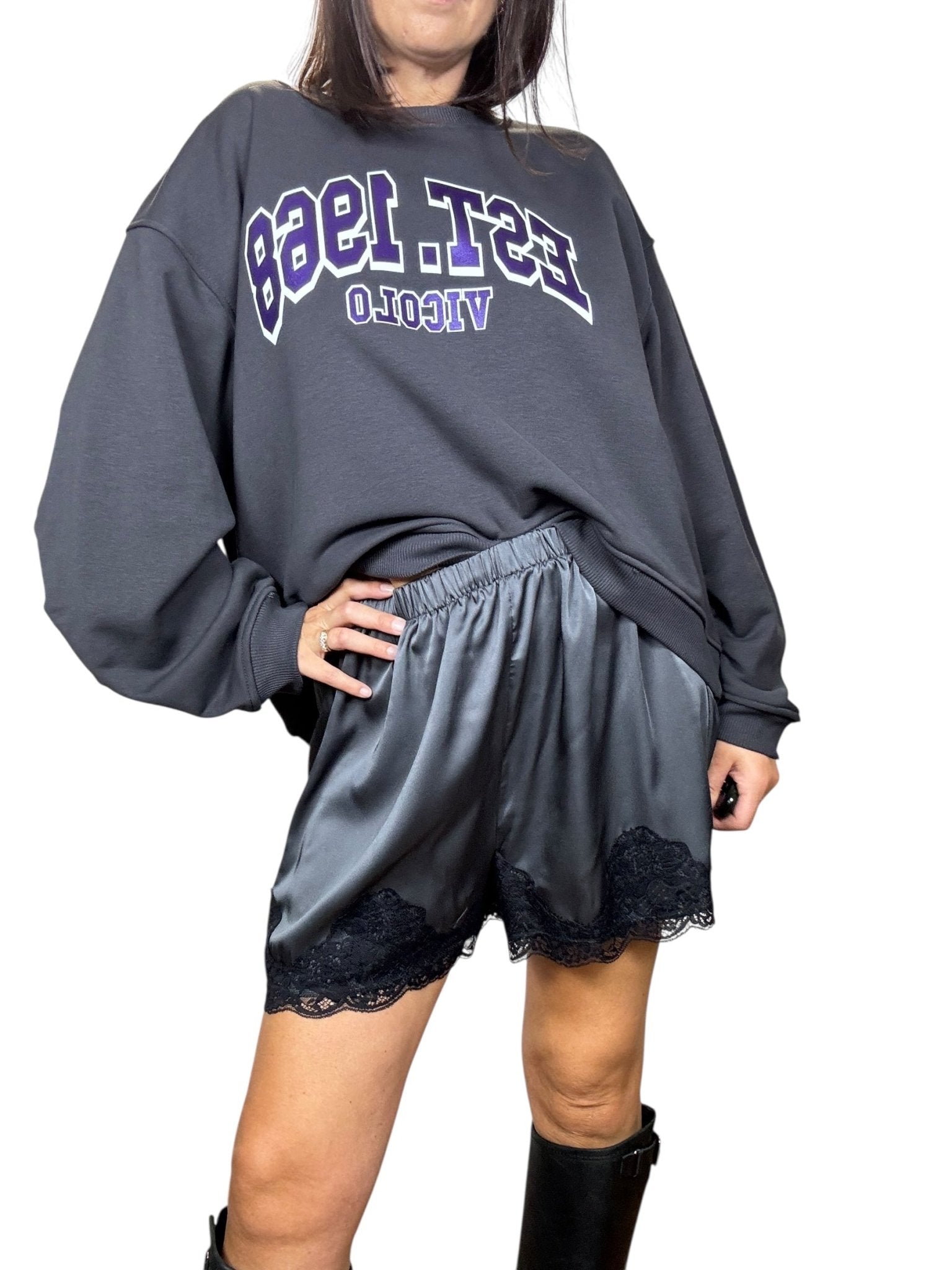 SHORT IN RASO CON INSERTO IN PIZZO VICOLO - XE BLU ABBIGLIAMENTO