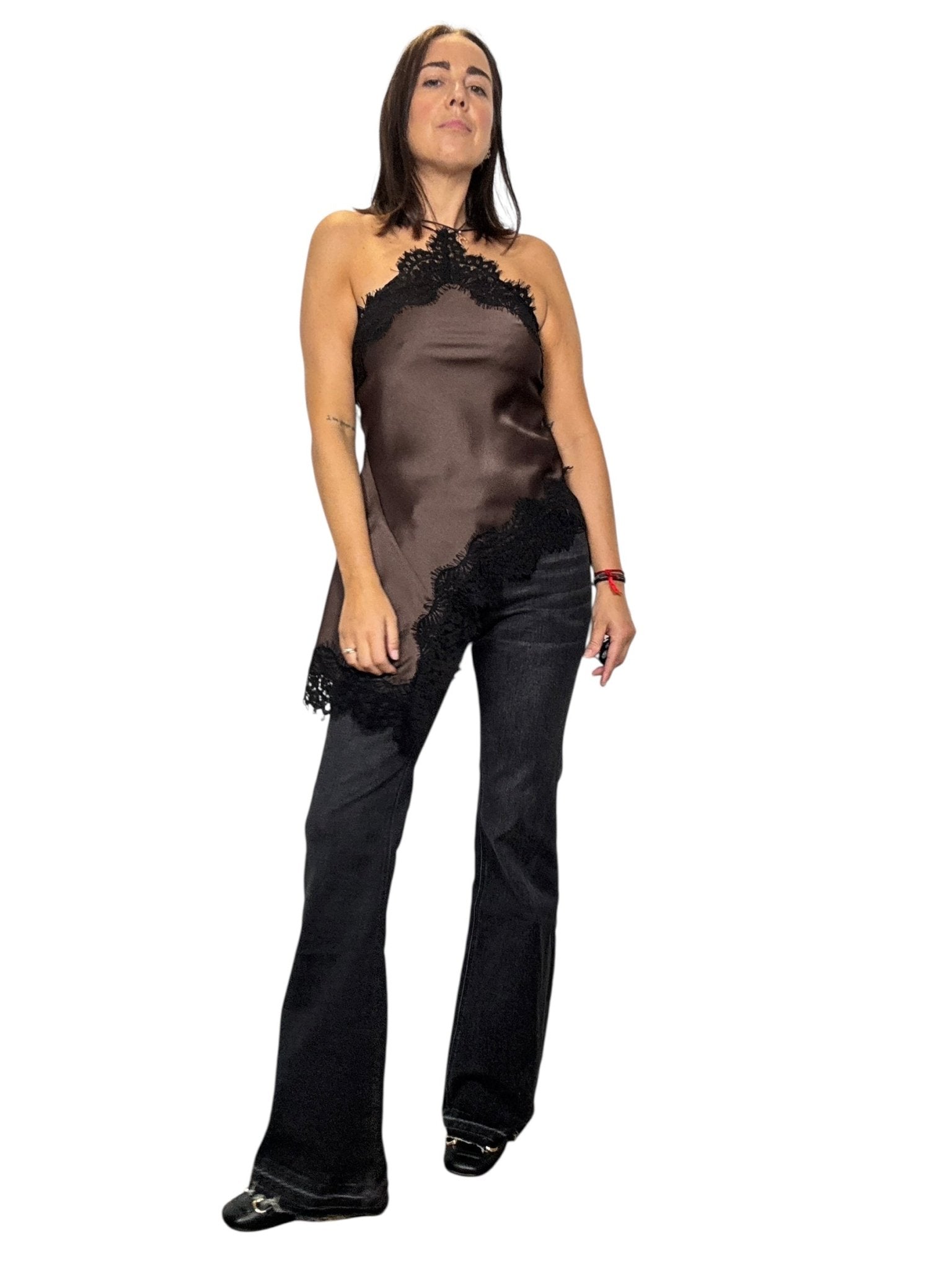 TOP ASIMMETRICO CON INSERTO IN PIZZO MOTEL - XE BLU ABBIGLIAMENTO