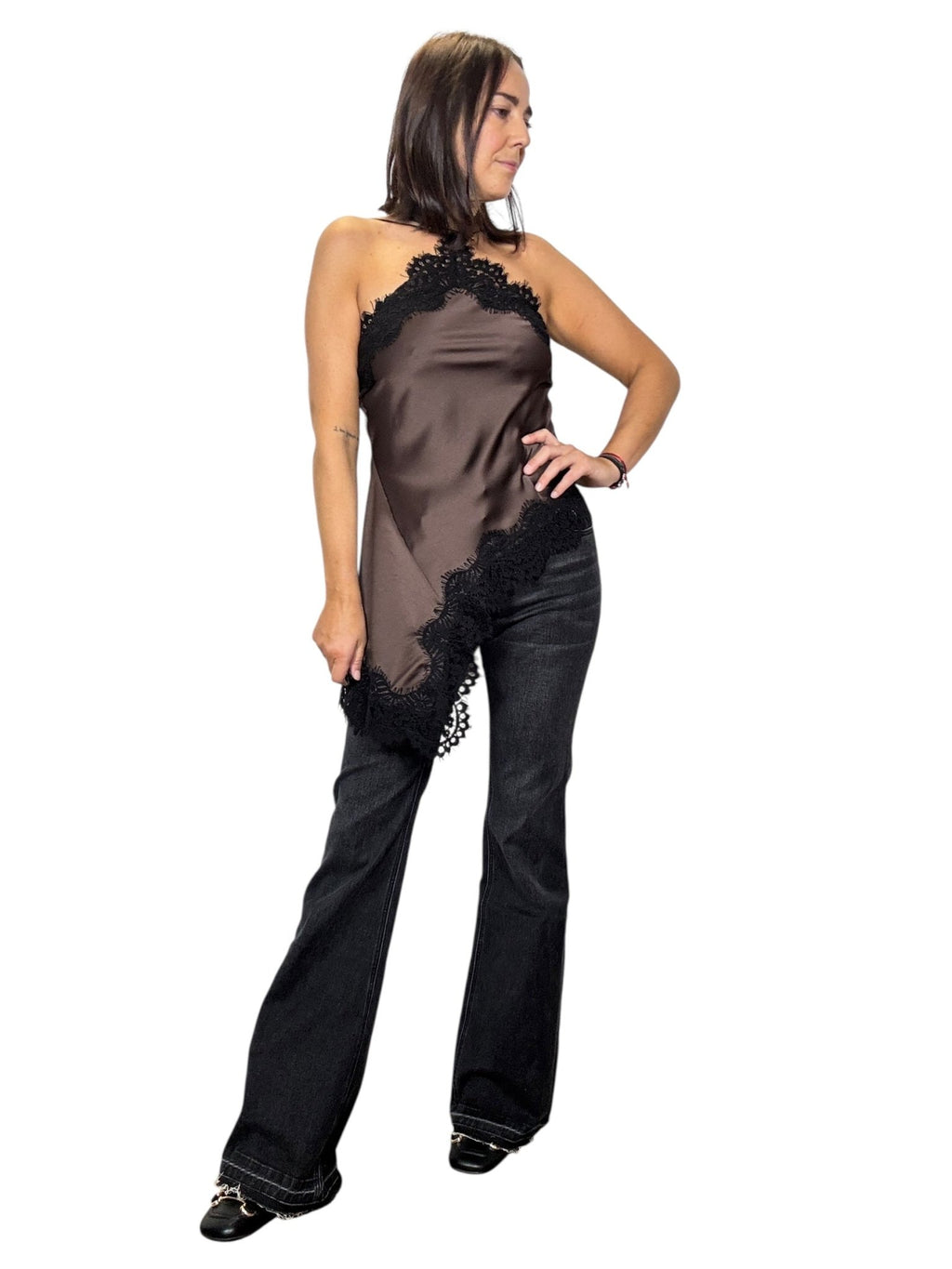 TOP ASIMMETRICO CON INSERTO IN PIZZO MOTEL - XE BLU ABBIGLIAMENTO