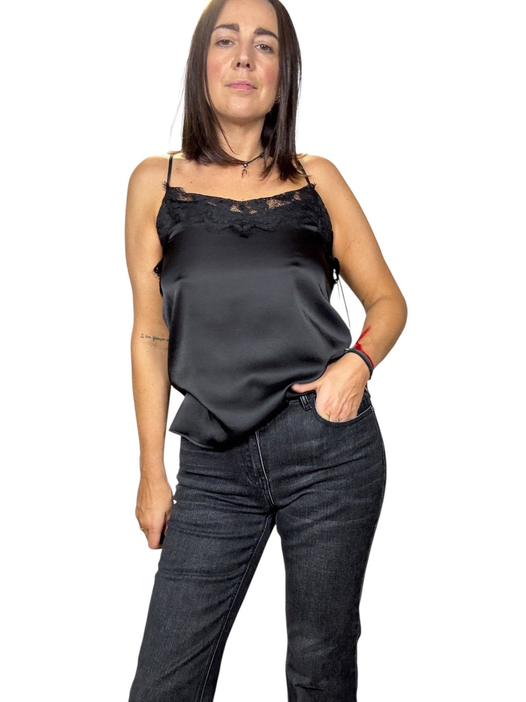 TOP IN RASO CON PIZZO VICOLO - XE BLU ABBIGLIAMENTO
