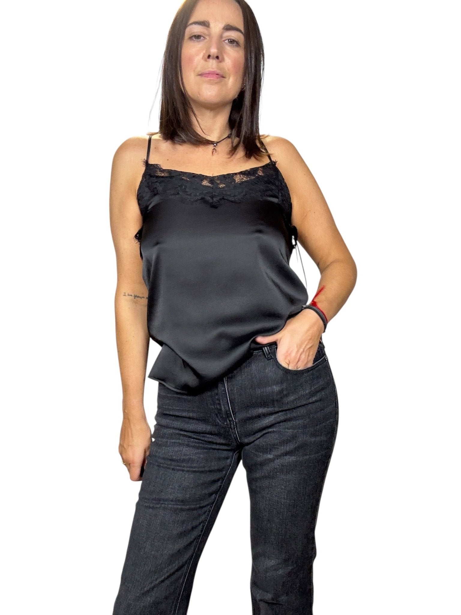 TOP IN RASO CON PIZZO VICOLO - XE BLU ABBIGLIAMENTO