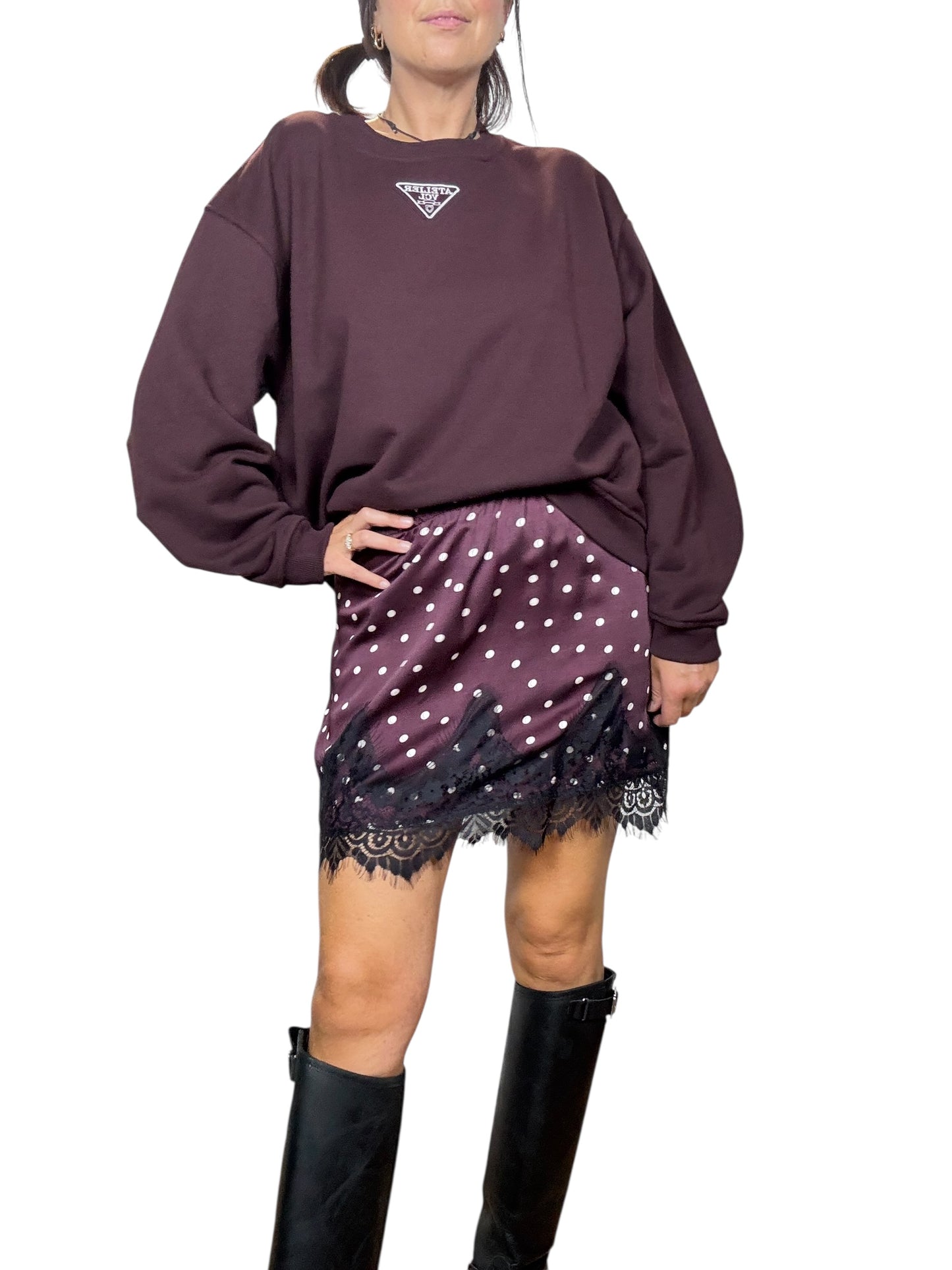 GONNA A POIS IN RASO CON INSERTO IN PIZZO VICOLO